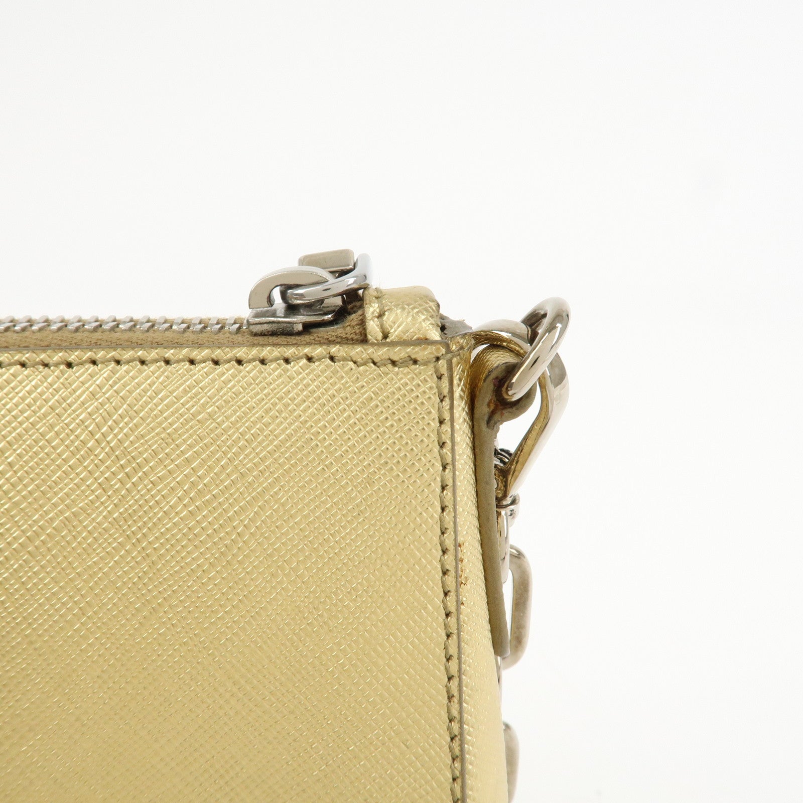 PRADA Logo Leather Crossbody Chain Shoulder Bag Gold BT947C
