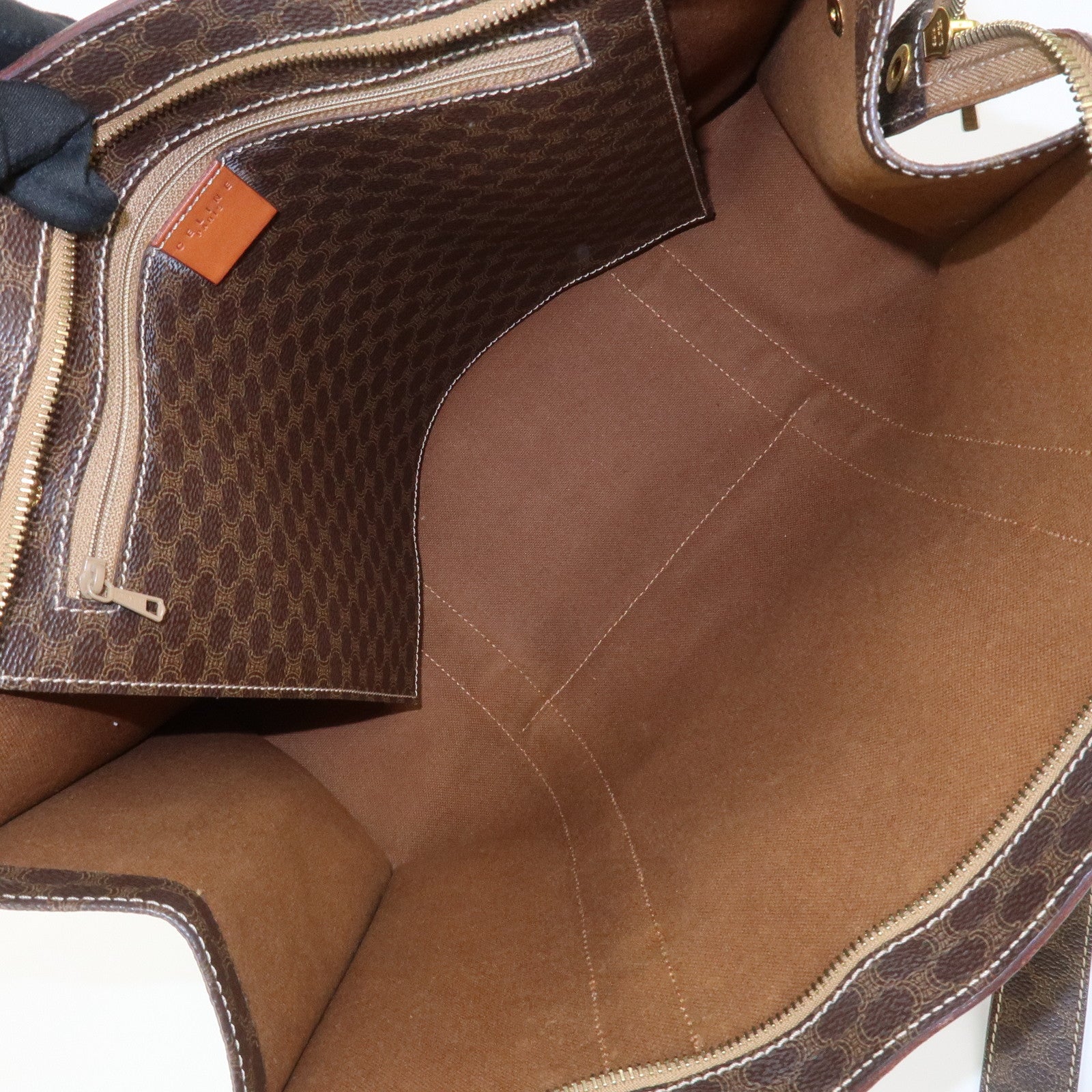 CELINE Macadam PVC Coating Canvas Leather Tote Bag Brown