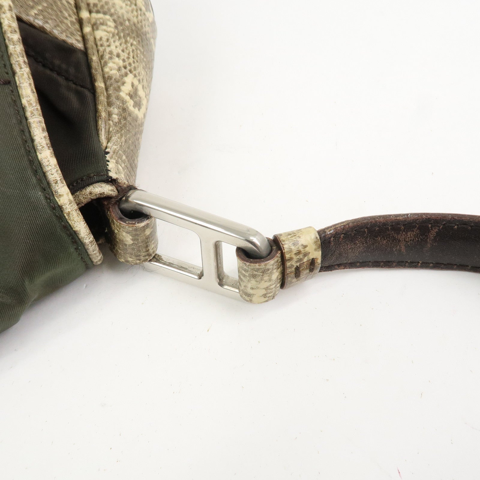 PRADA Triangle Logo Nylon Shoulder Bag Hand Bag Khaki B10738