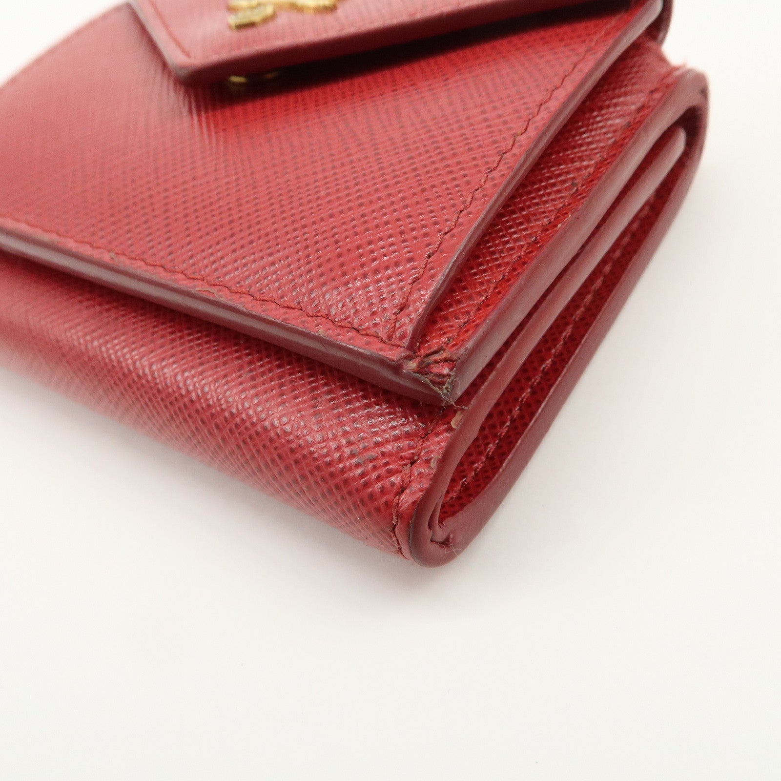 PRADA Saffiano Leather Tri-fold Compact Wallet Red 1MH021