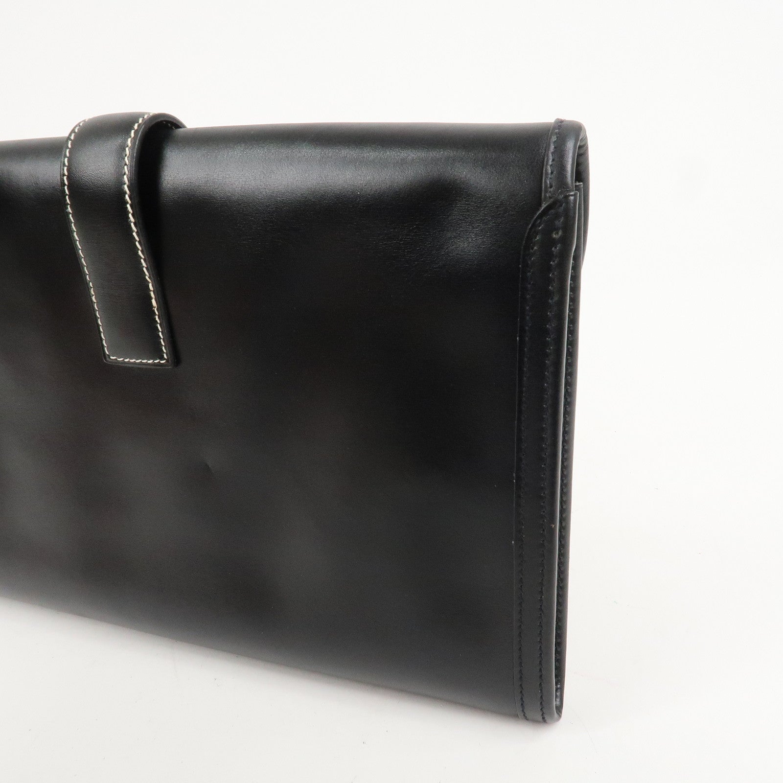 HERMES Box Calf Leather Jige PM Clutch Bag Black