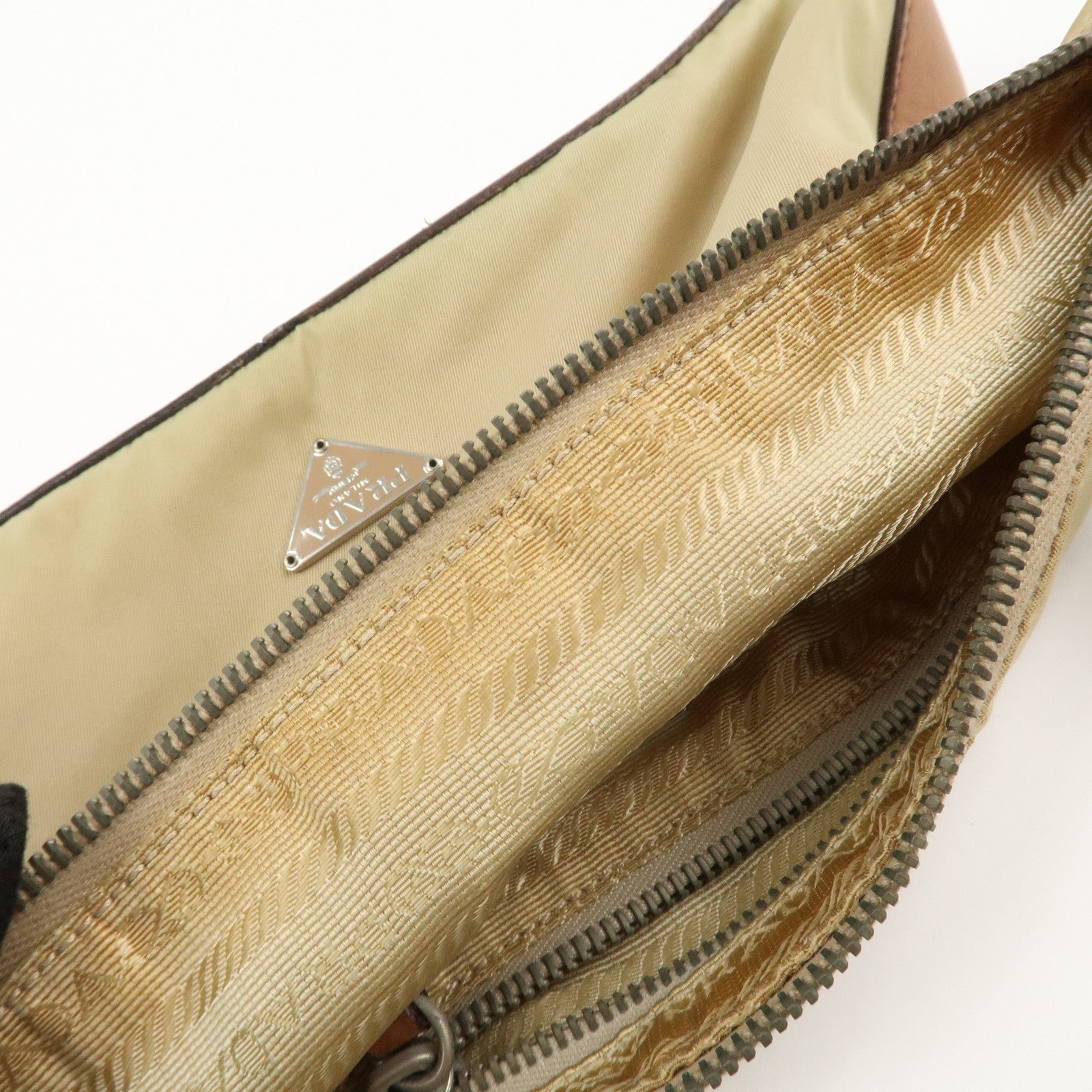 PRADA Triangle Logo Nylon Shoulder Bag Brown BR2205