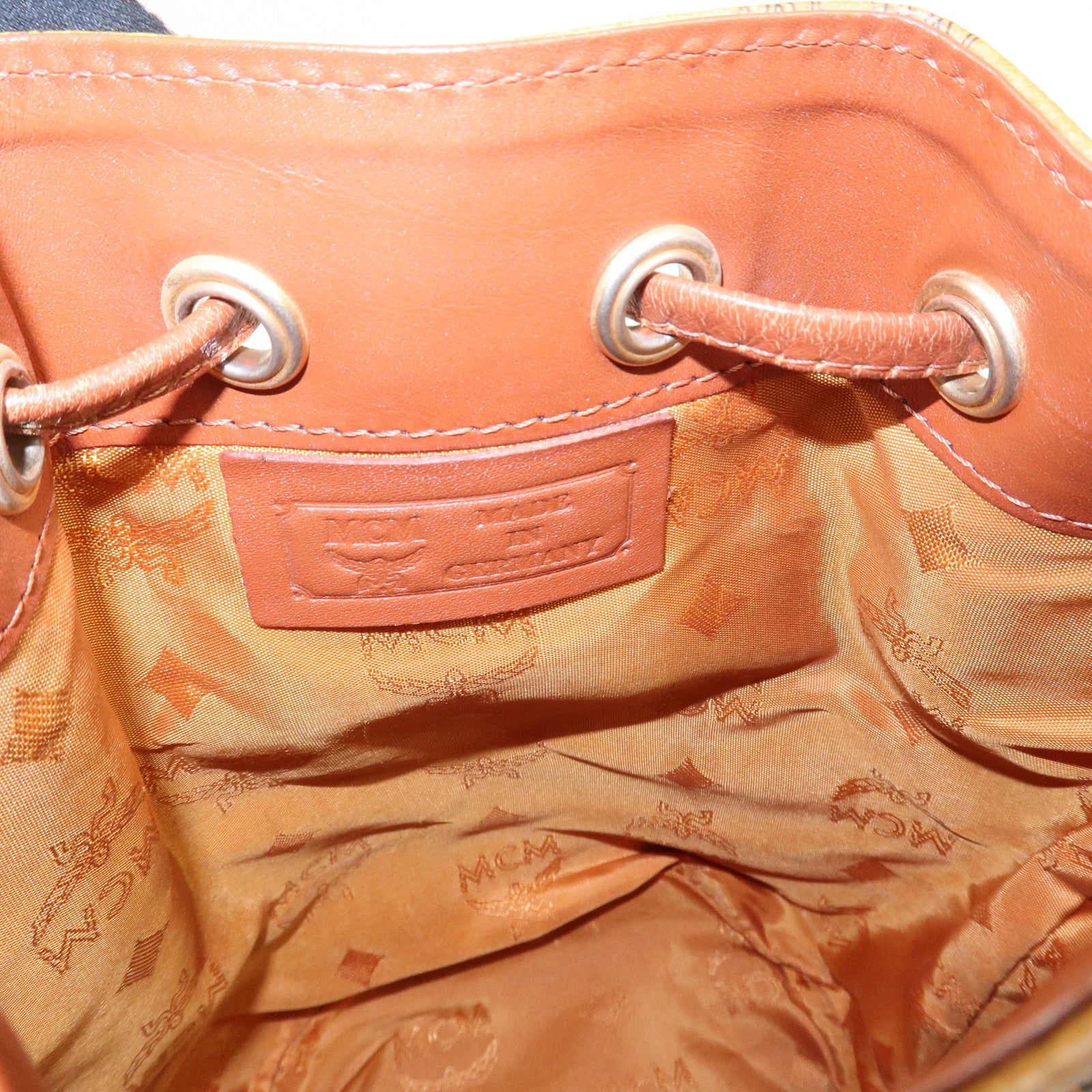 MCM Visetos Leather Drawstring Shoulder Bag Brown