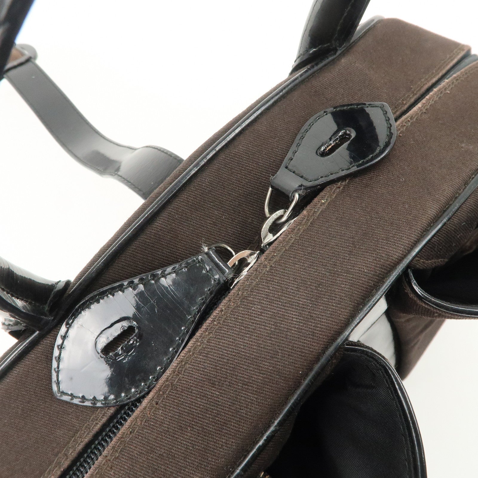 Christian Dior Double Saddle Canvas Patent Leather Hand Bag Used