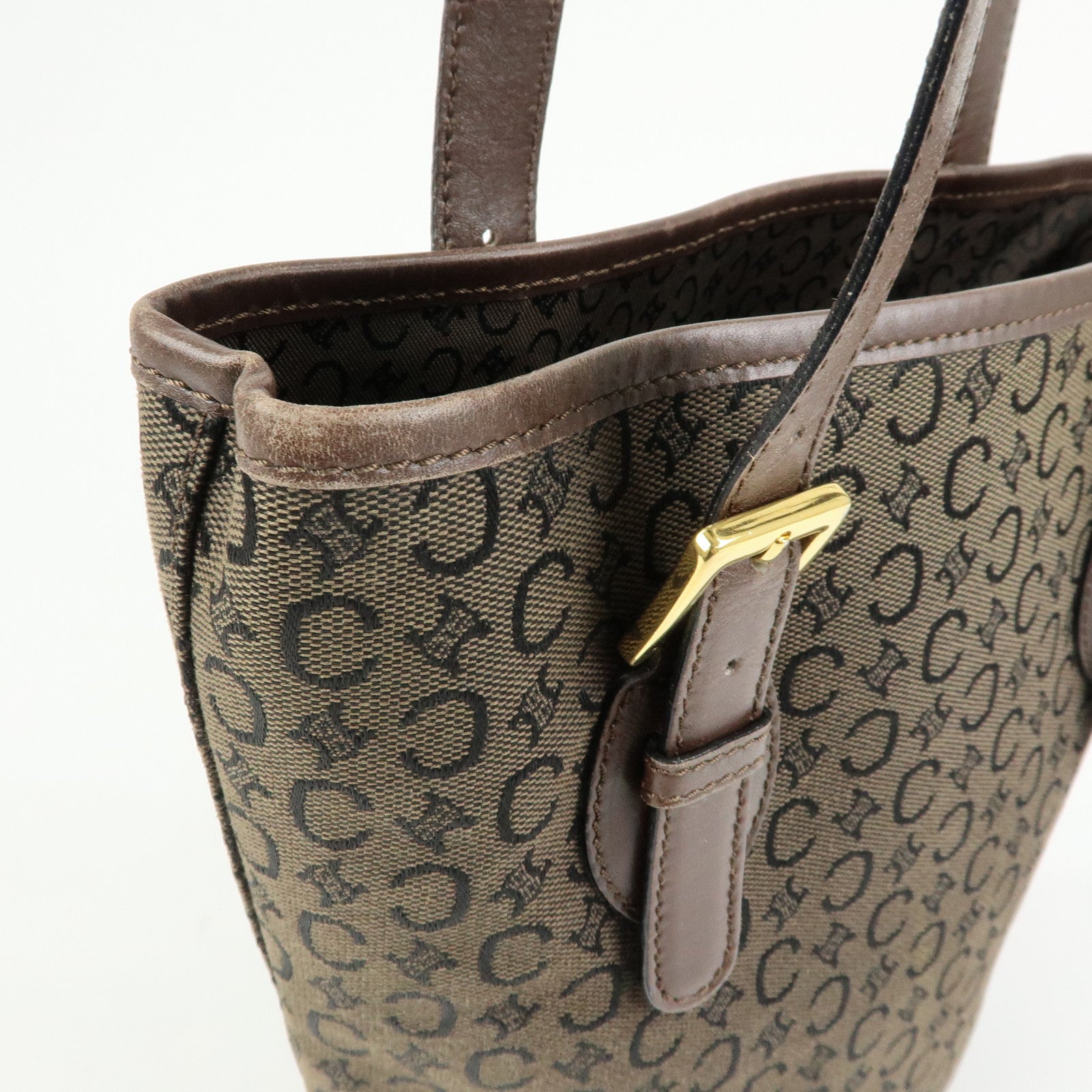 CELINE C Macadam Canvas Leather Tote Bag Shoulder Bag Brown