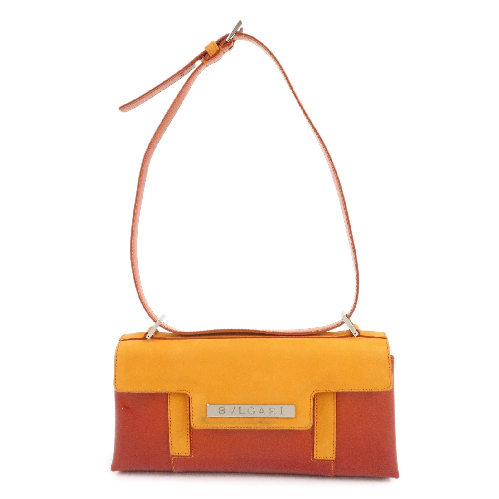BVLGARI Patent Leather Shoulder Bag Hand Bag Orange