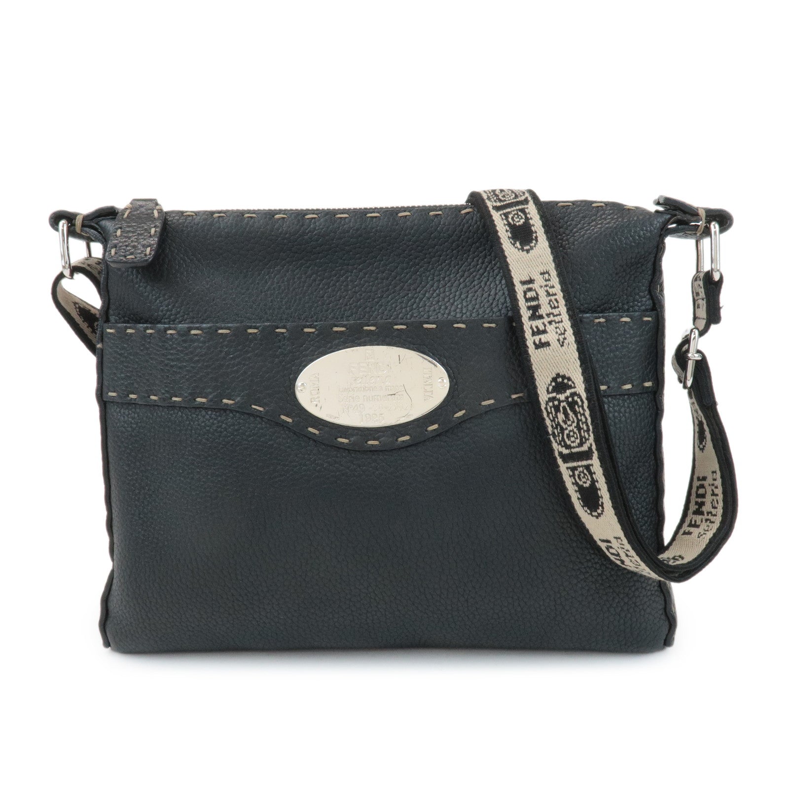 FENDI Selleria Leather Shoulder Bag Crossbody Bag Black 8BT092 Used