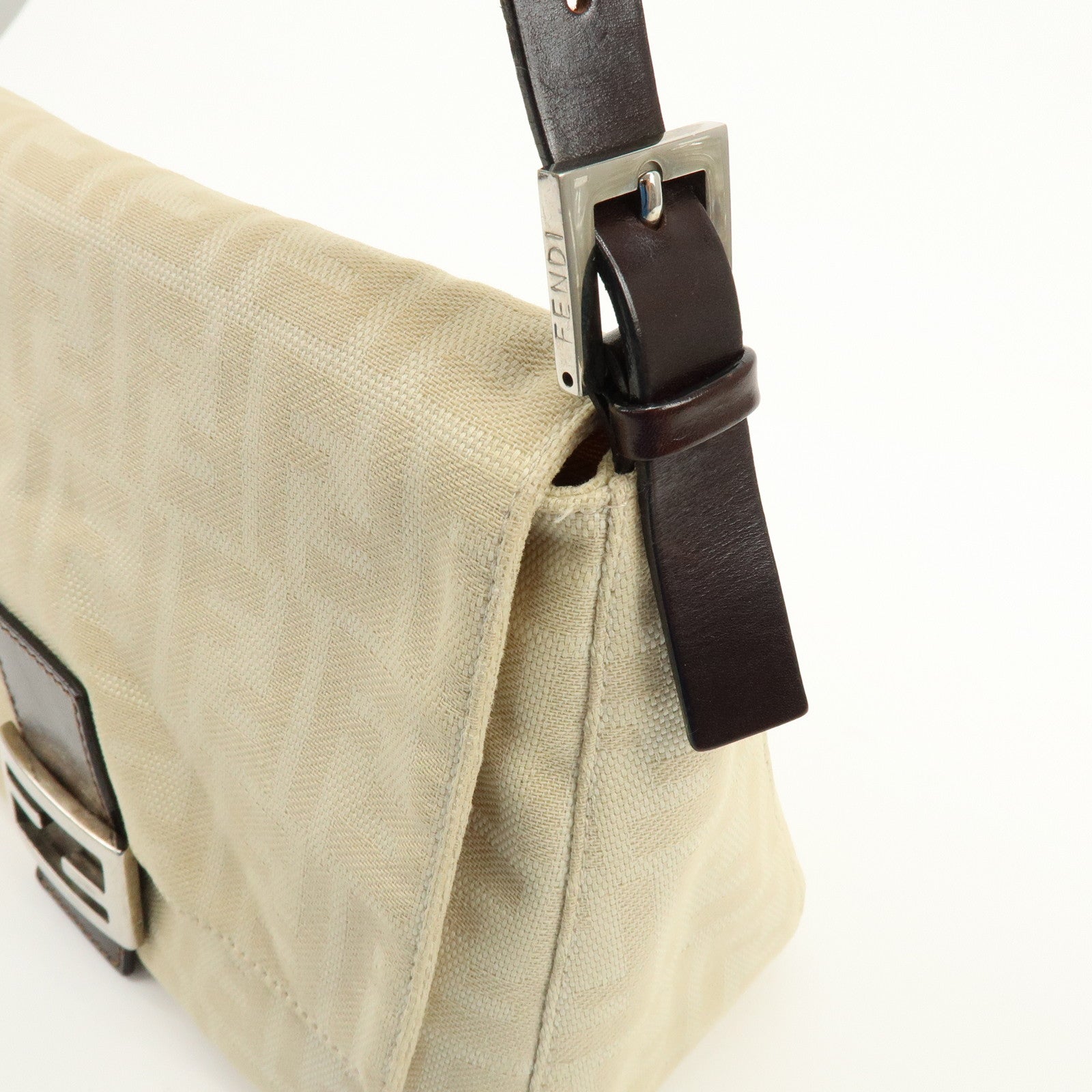 FENDI Mamma Baguette Zucca Canvas Leather Shoulder Bag Ivory 26325