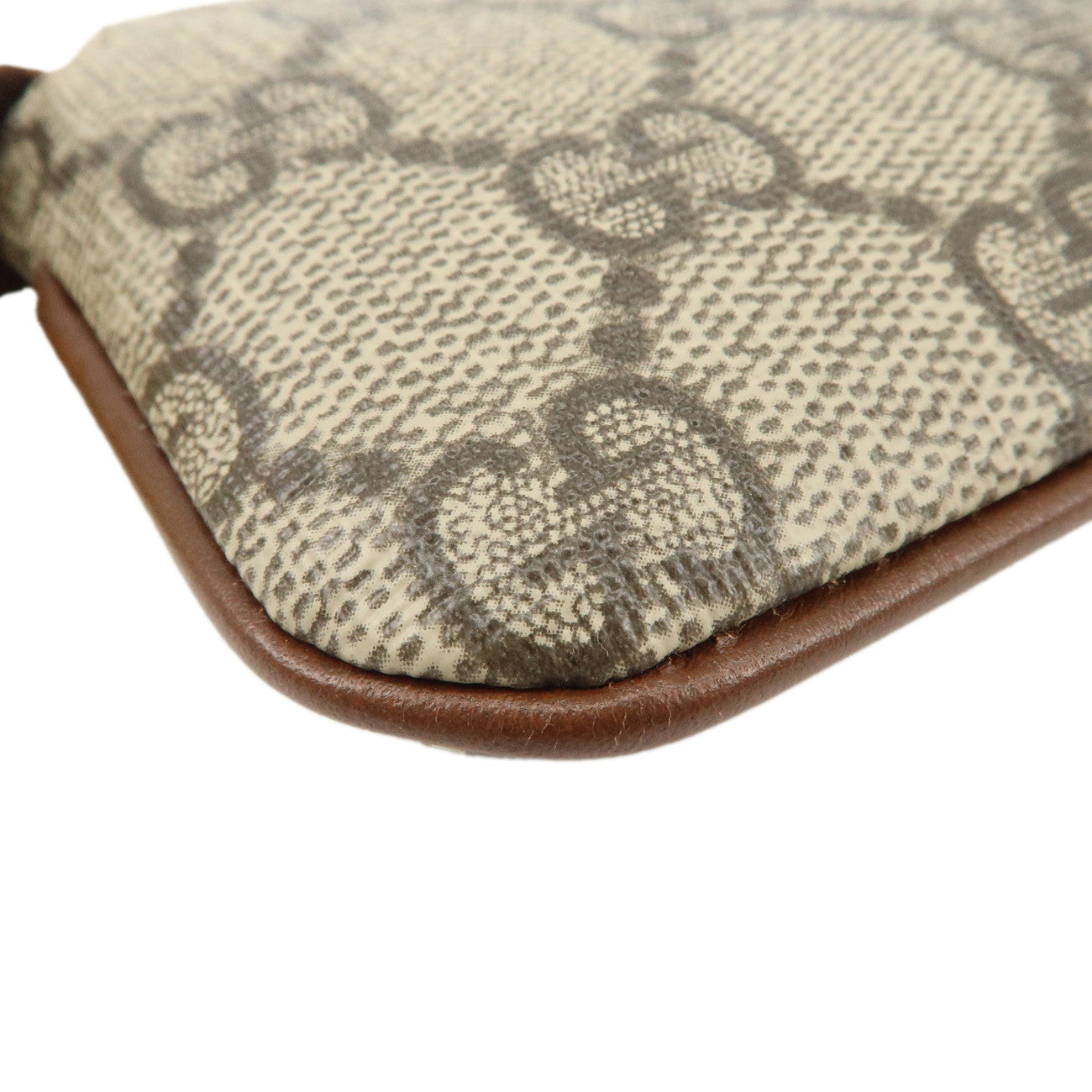 GUCCI GG Supreme Leather Coin Case Coin Pouch Beige Brown 447964 Used