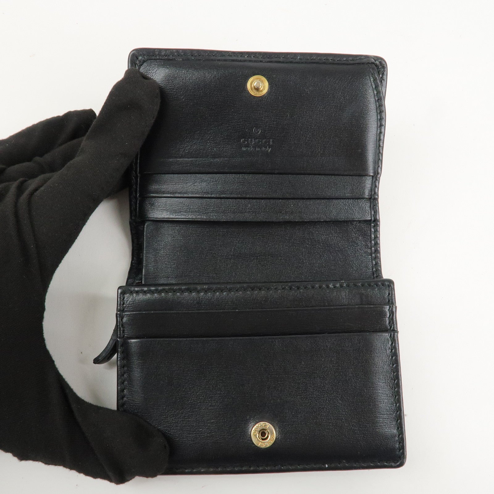 GUCCI Sherry GG Marmont Leather Bi-Fold Wallet Black 536453 Used