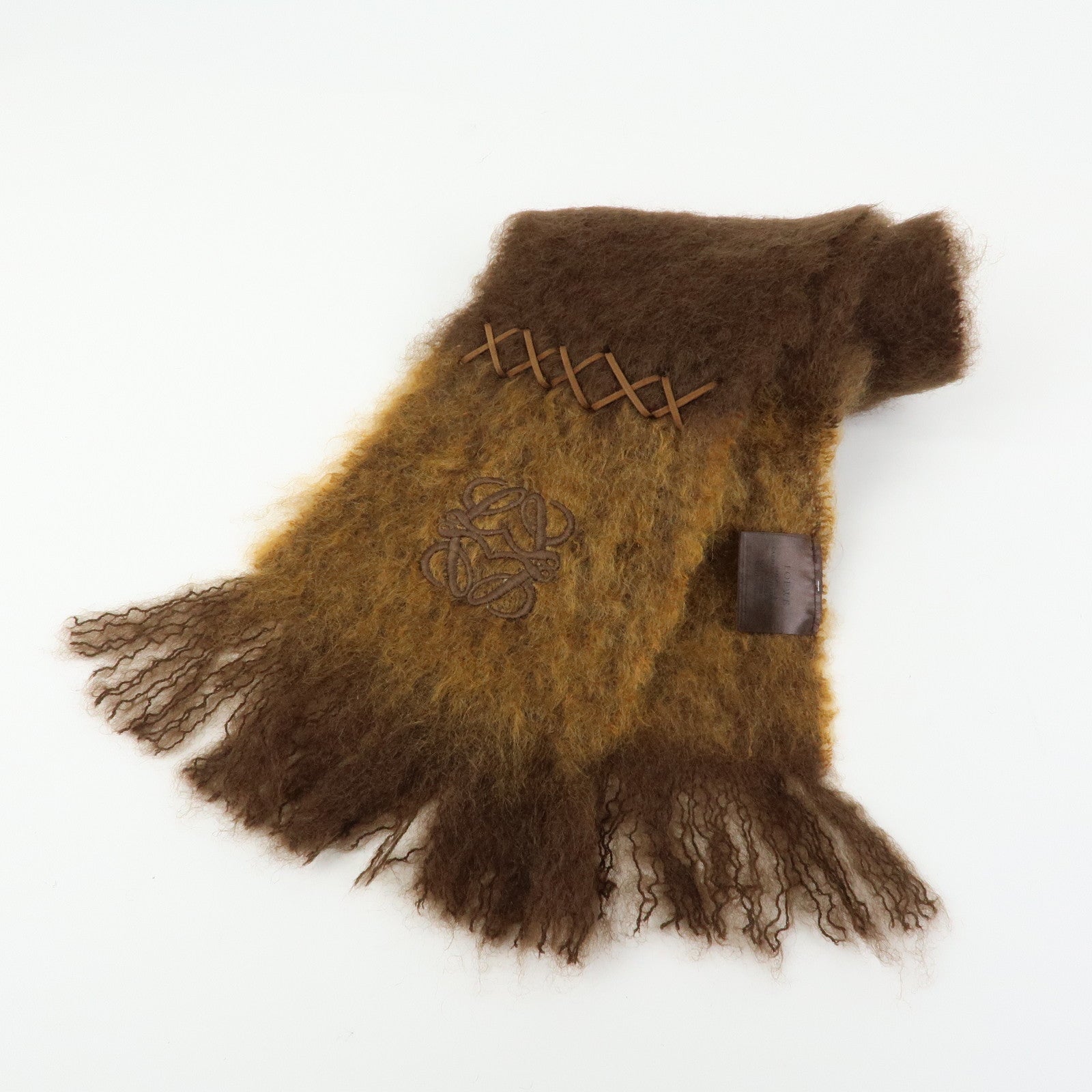 LOEWE Anagram Mohair Wool Scarf Shawl Brown Light Brown
