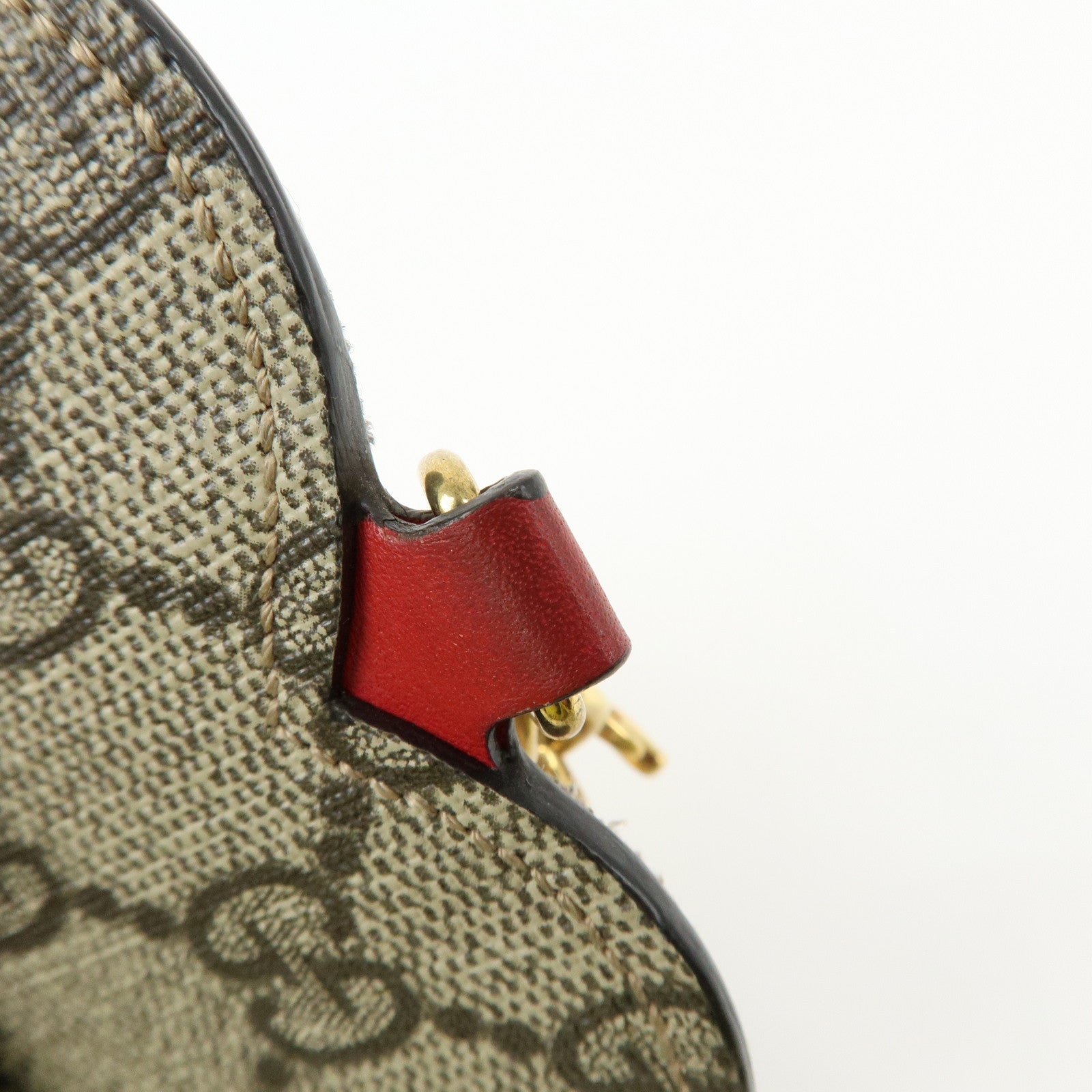 GUCCI GG Supreme Canvas Leather Bag Charm Key Chain Heart Beige