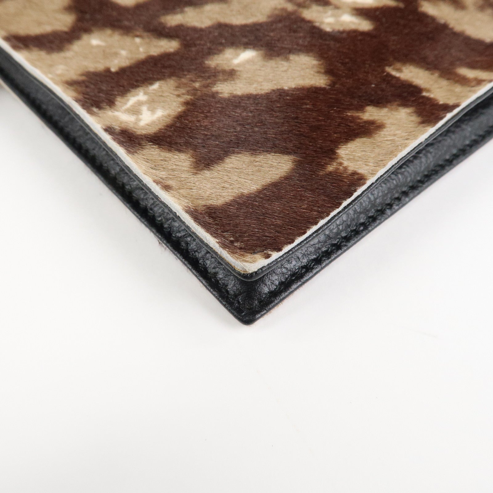 LOEWE Unborn Calf Leather Clutch Bag Pouch Brown Used