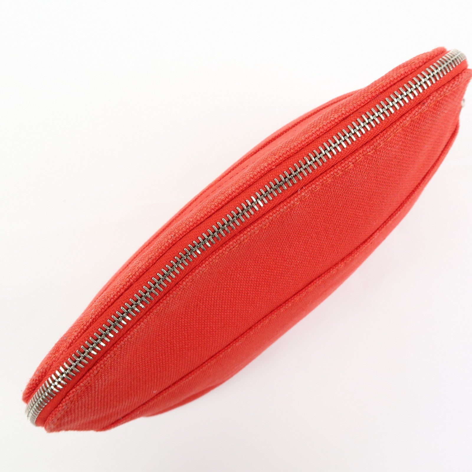 HERMES Canvas Leather Bolide Pouch Mini Cosmetic Makeup Pouch Red