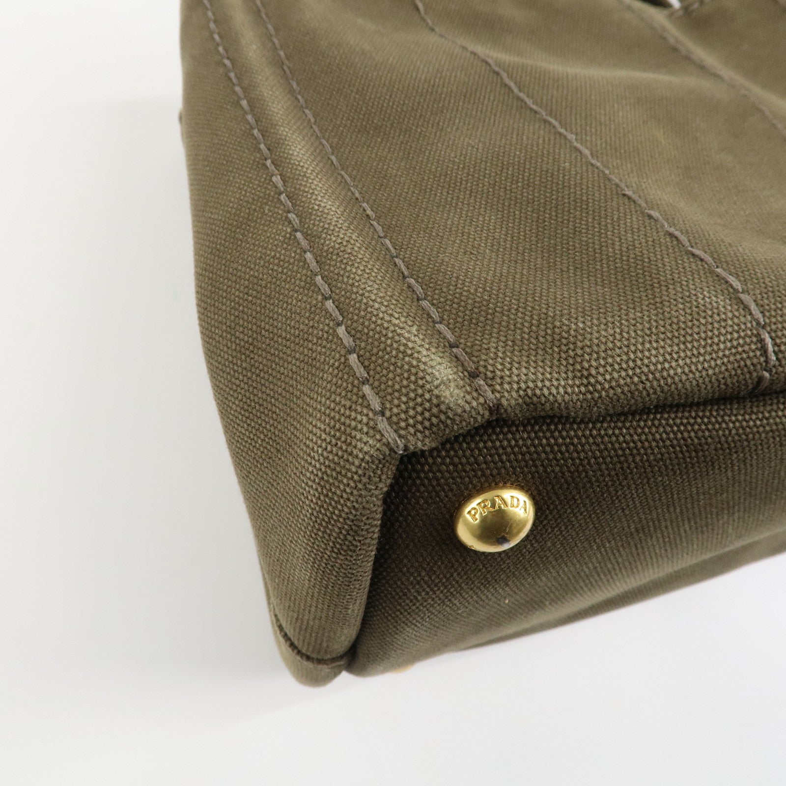 PRADA Logo Canapa Mini Canvas Tote Bag Hand Bag Khaki BN2439 Used