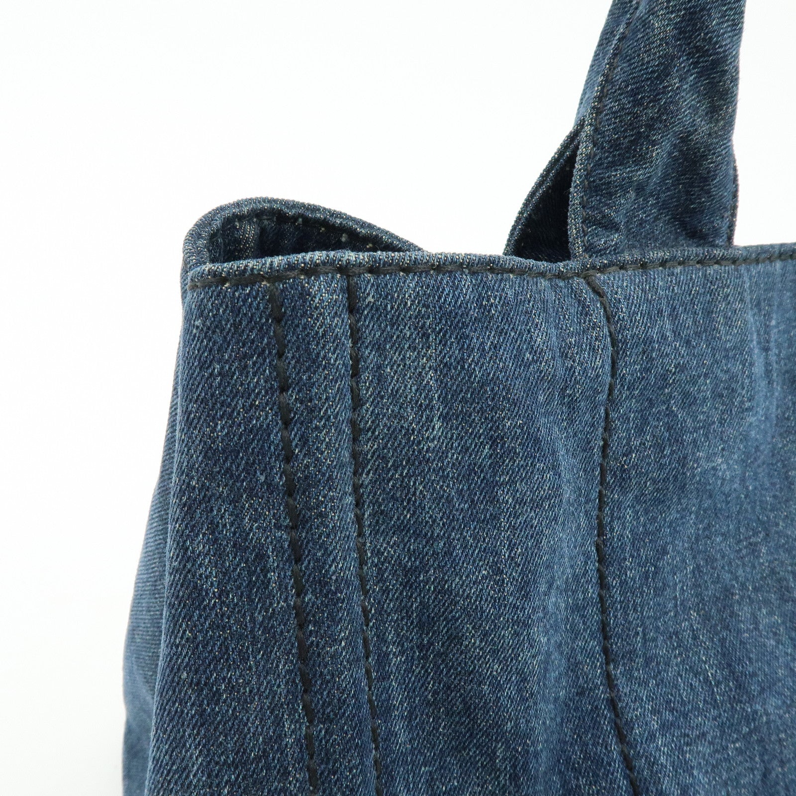 PRADA Canapa Tringle Logo Canvas Denim Tote Hand Bag Blue B1877B