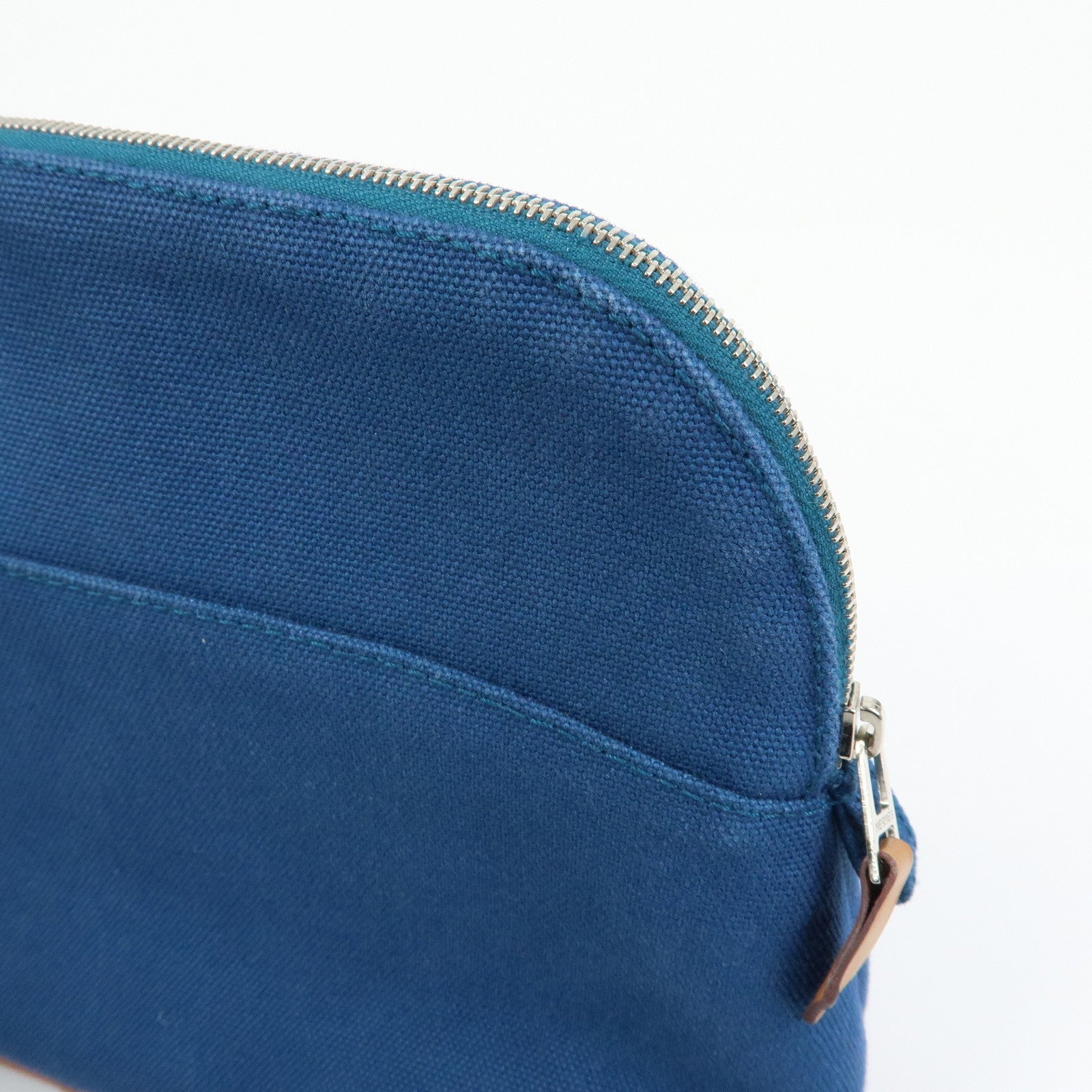 HERMES Bolide MM Cotton Leather Costmetic Pouch Blue