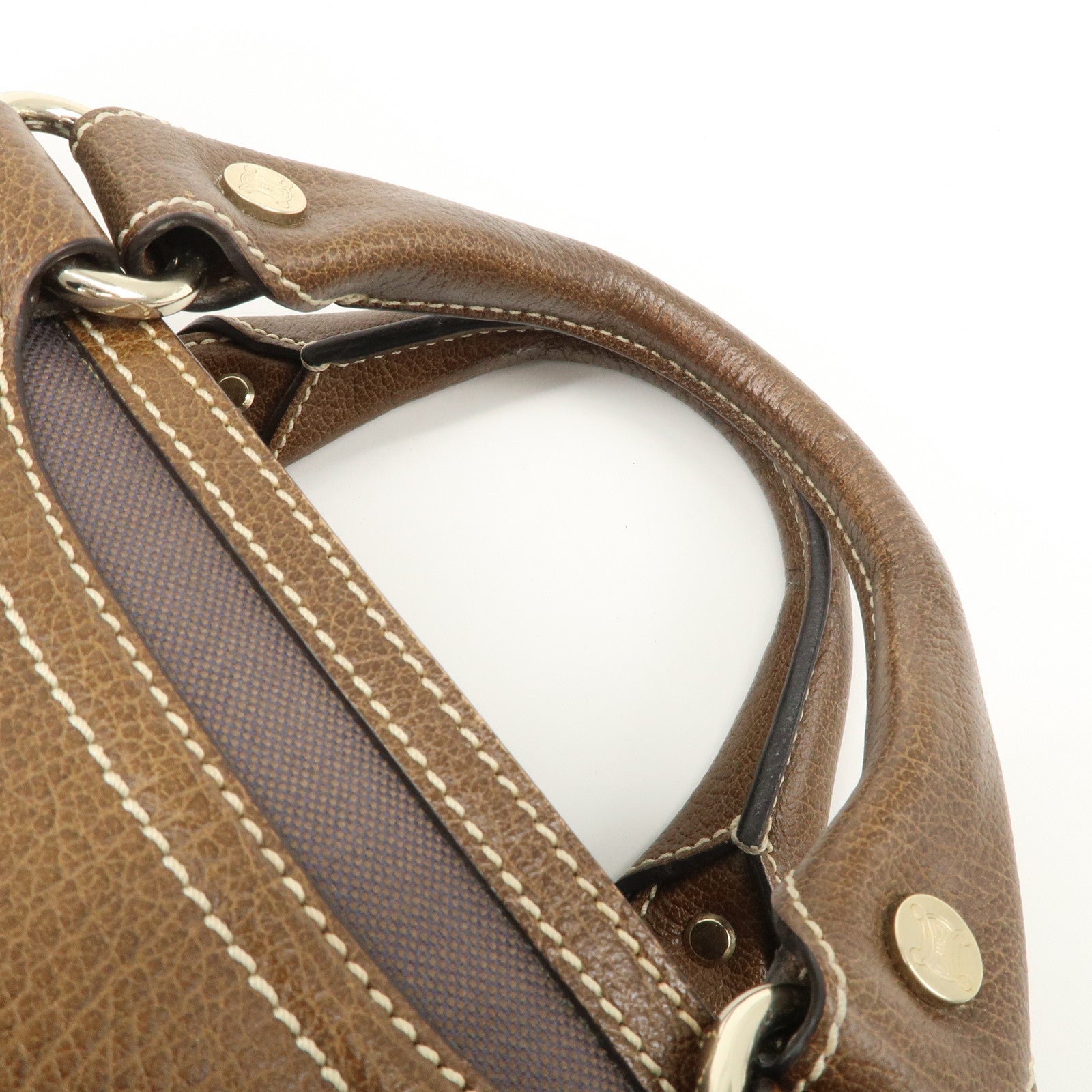 CELINE Macadam Engraved Canvas Leather Boogie Bag Hand Bag Brown Used