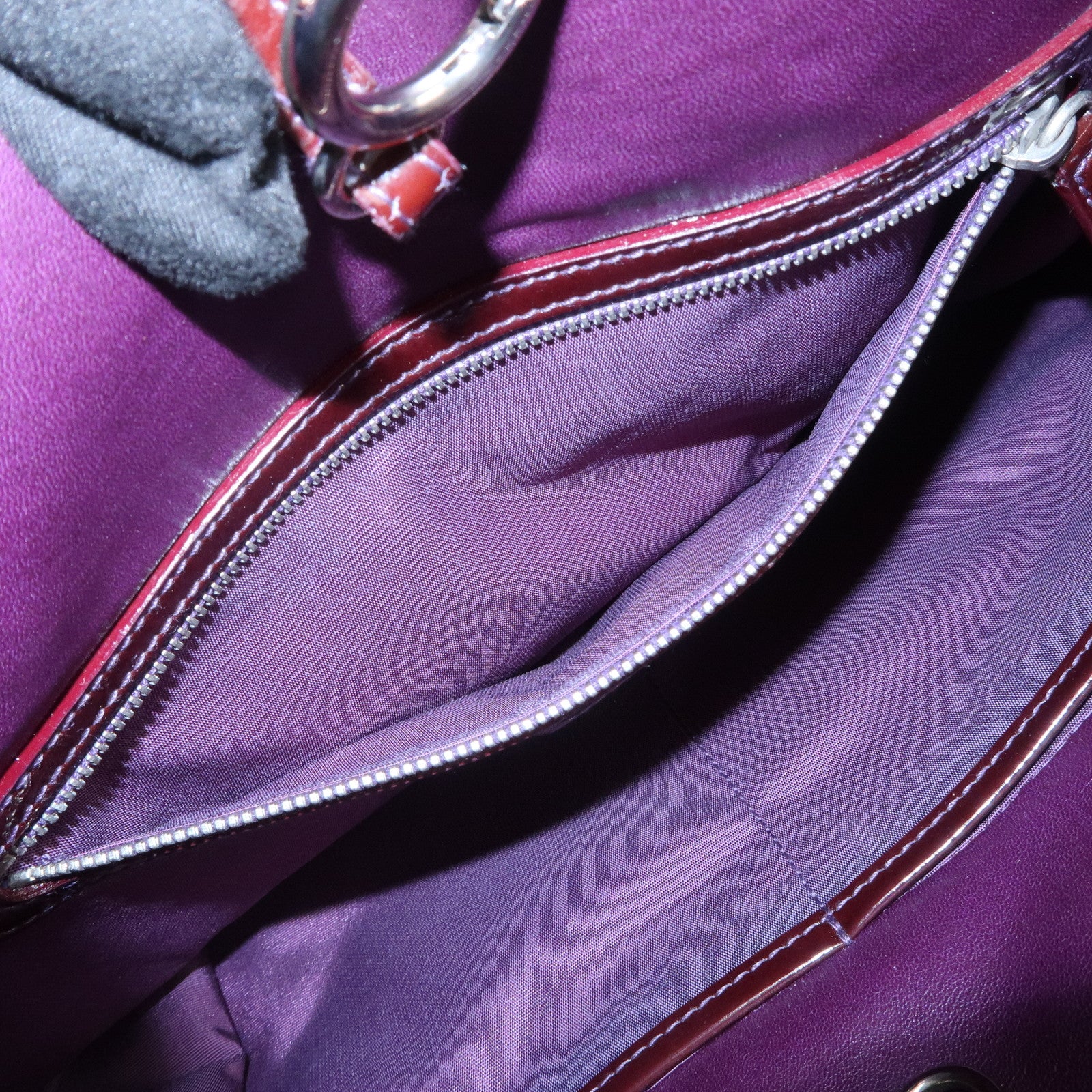Christian Dior Embossed Leather Tote Bag Shoulder Bag Purple