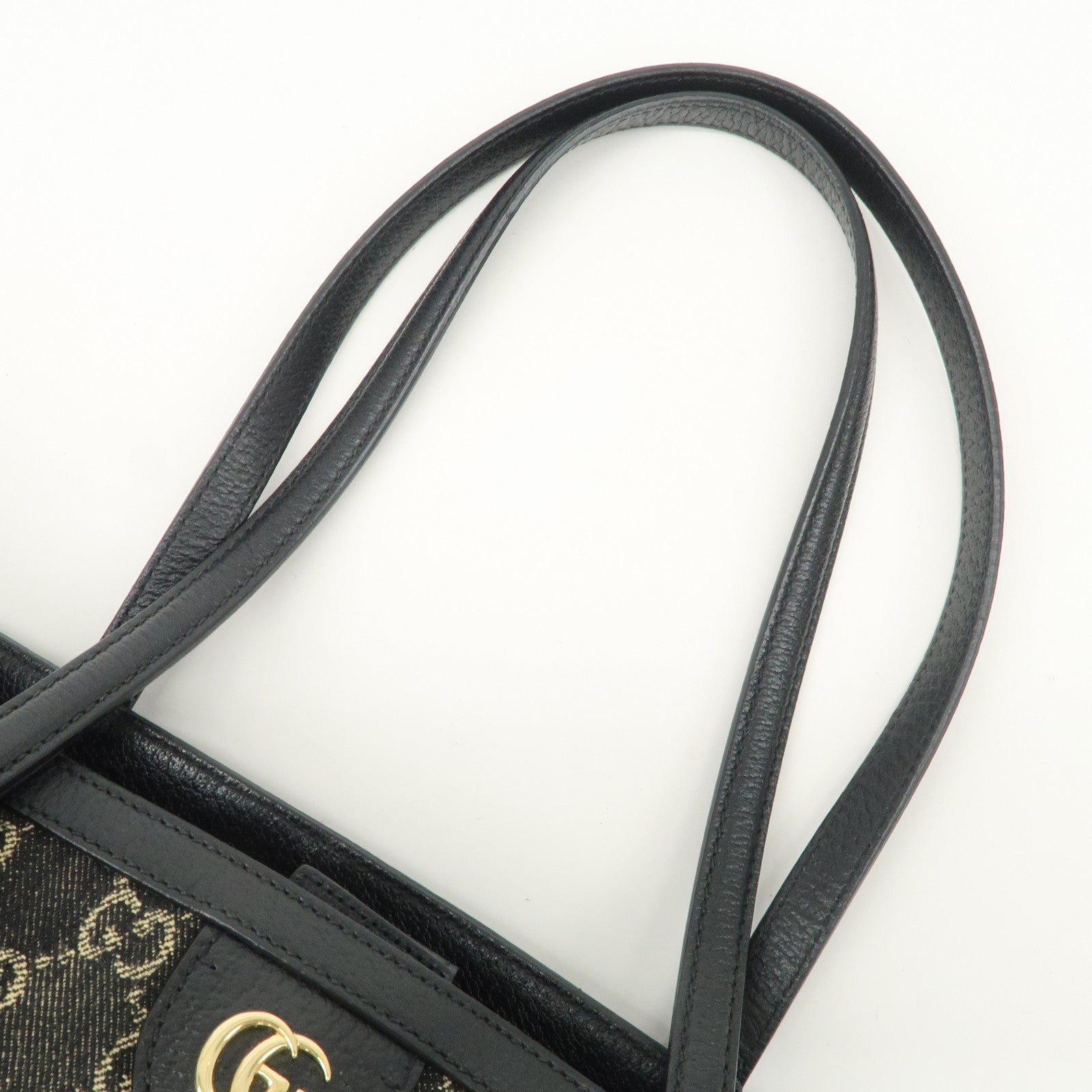 GUCCI GG Canvas Denim Medium Tote Bag Shoulder Bag Black 631685