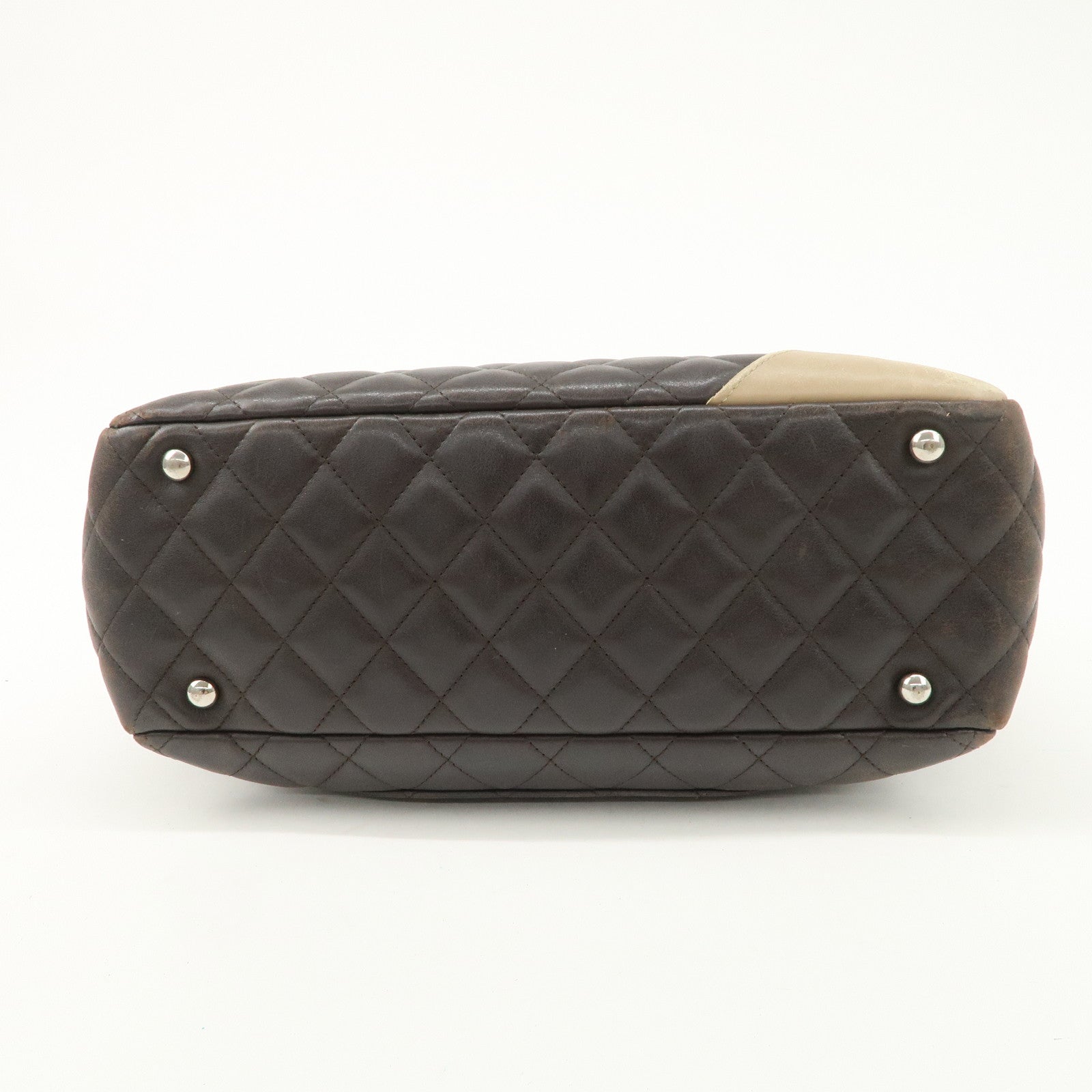 CHANEL Cambon Line Lamb Skin Bowling Bag Hand Bag Brown A25171 Used