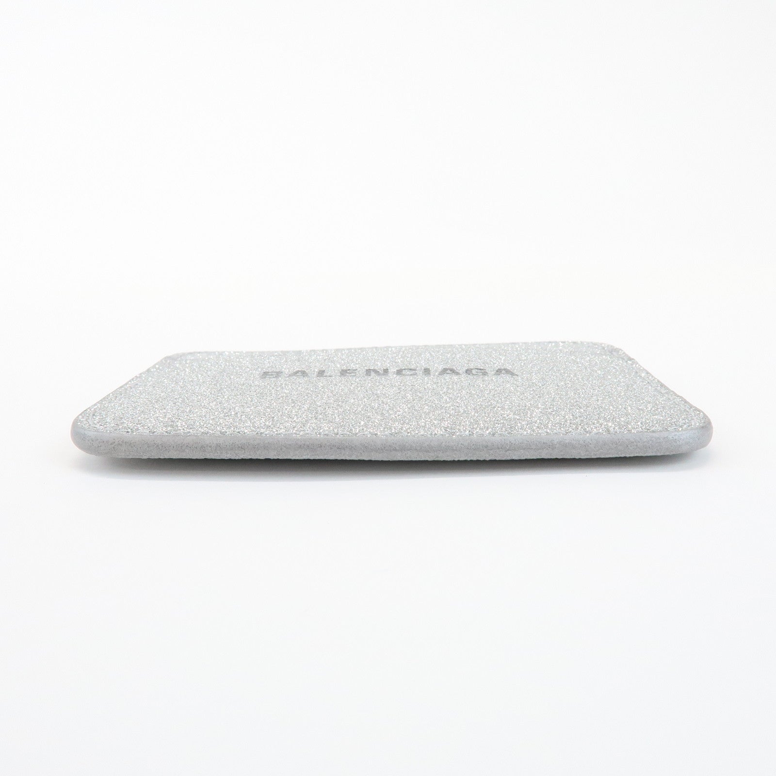 BALENCIAGA Logo Leather Card Case Card Holder Silver