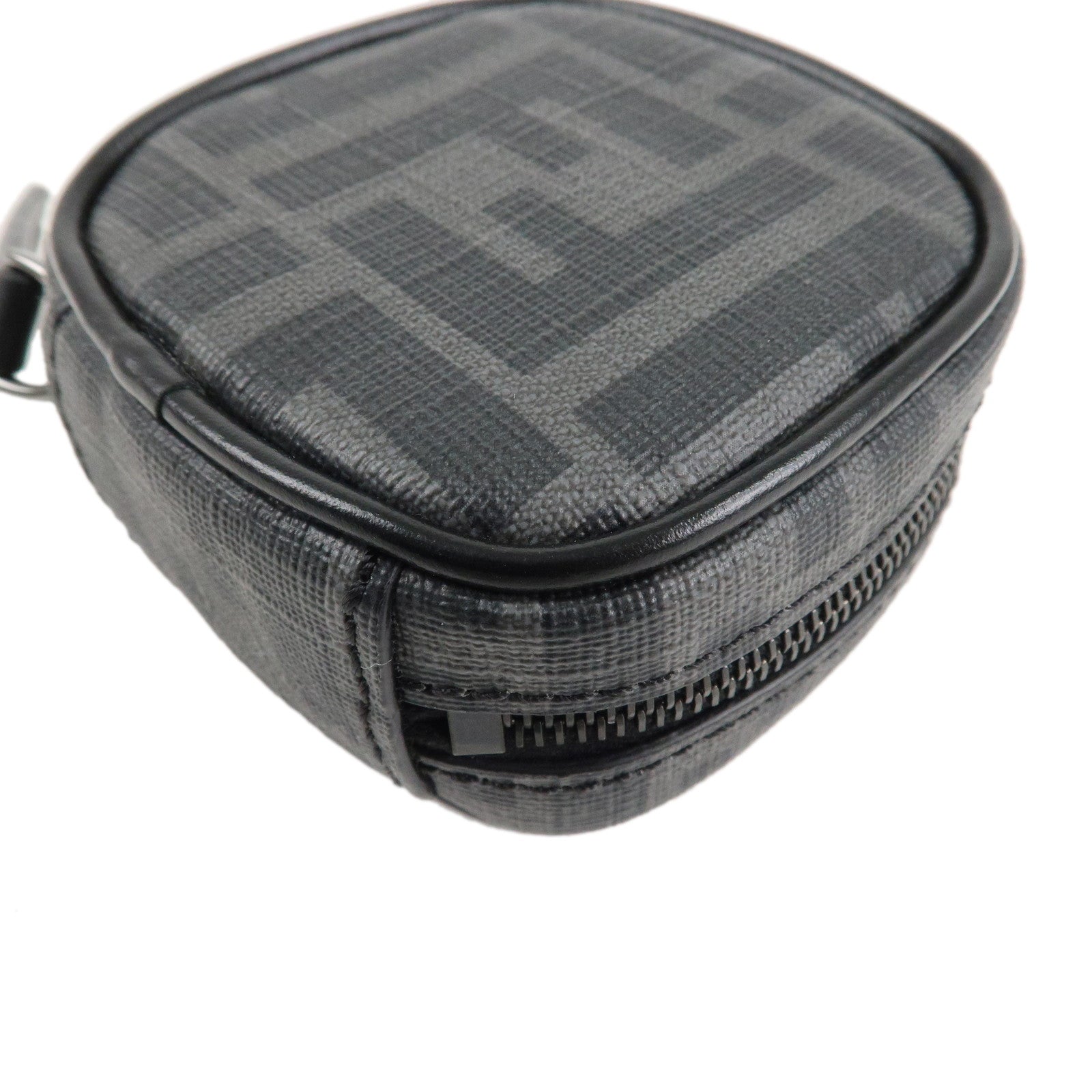 FENDI Zucca Leather PVC Airpods Case Black Gray 7AS121 Used