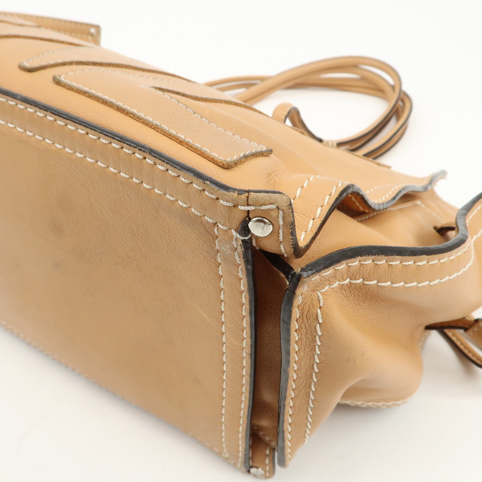 LOEWE Anagram Logo Leather Shopper Tote Bag Shouder Bag Light Brown