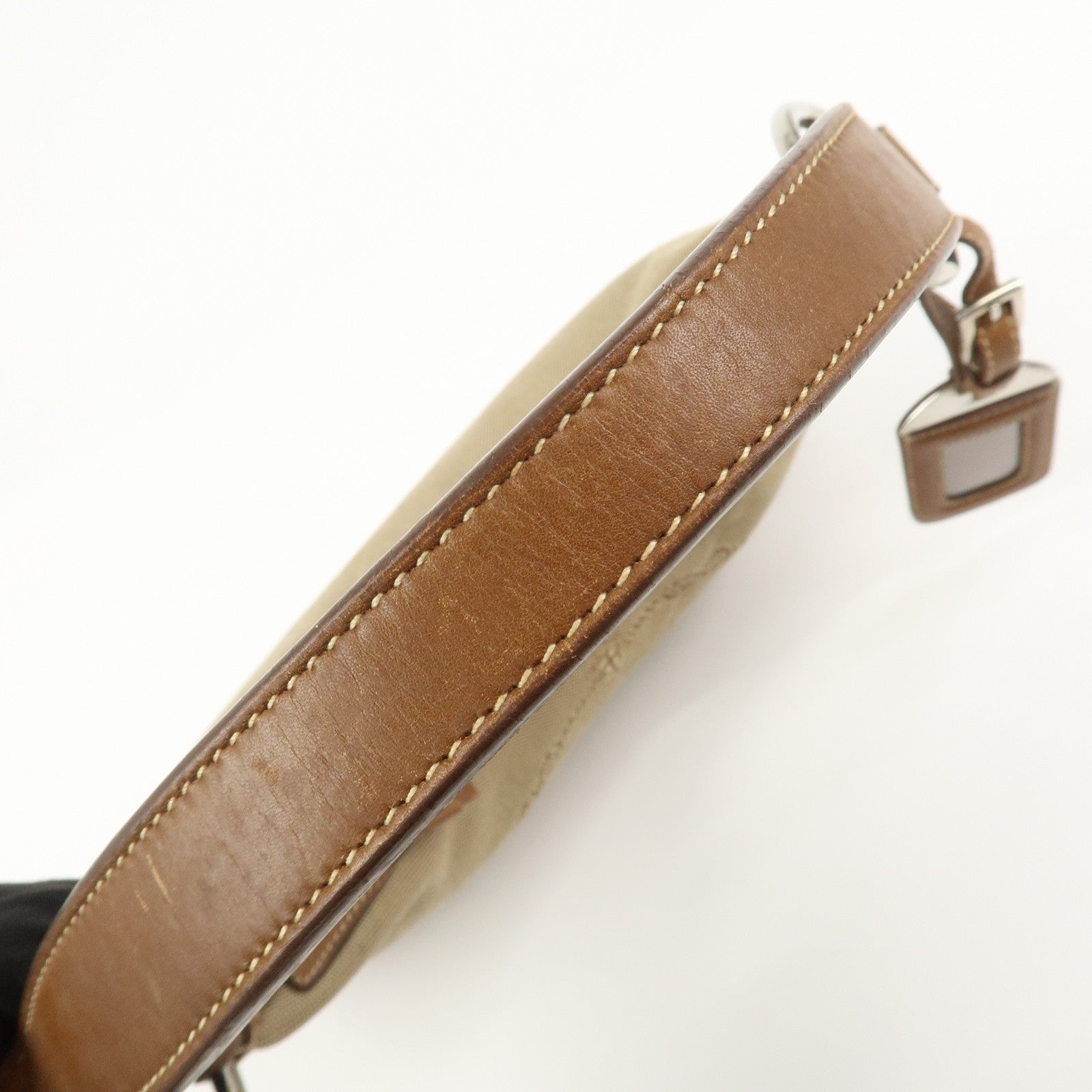 PRADA Logo Jacquard Leather Shoulder Bag Beige Brown BR3429