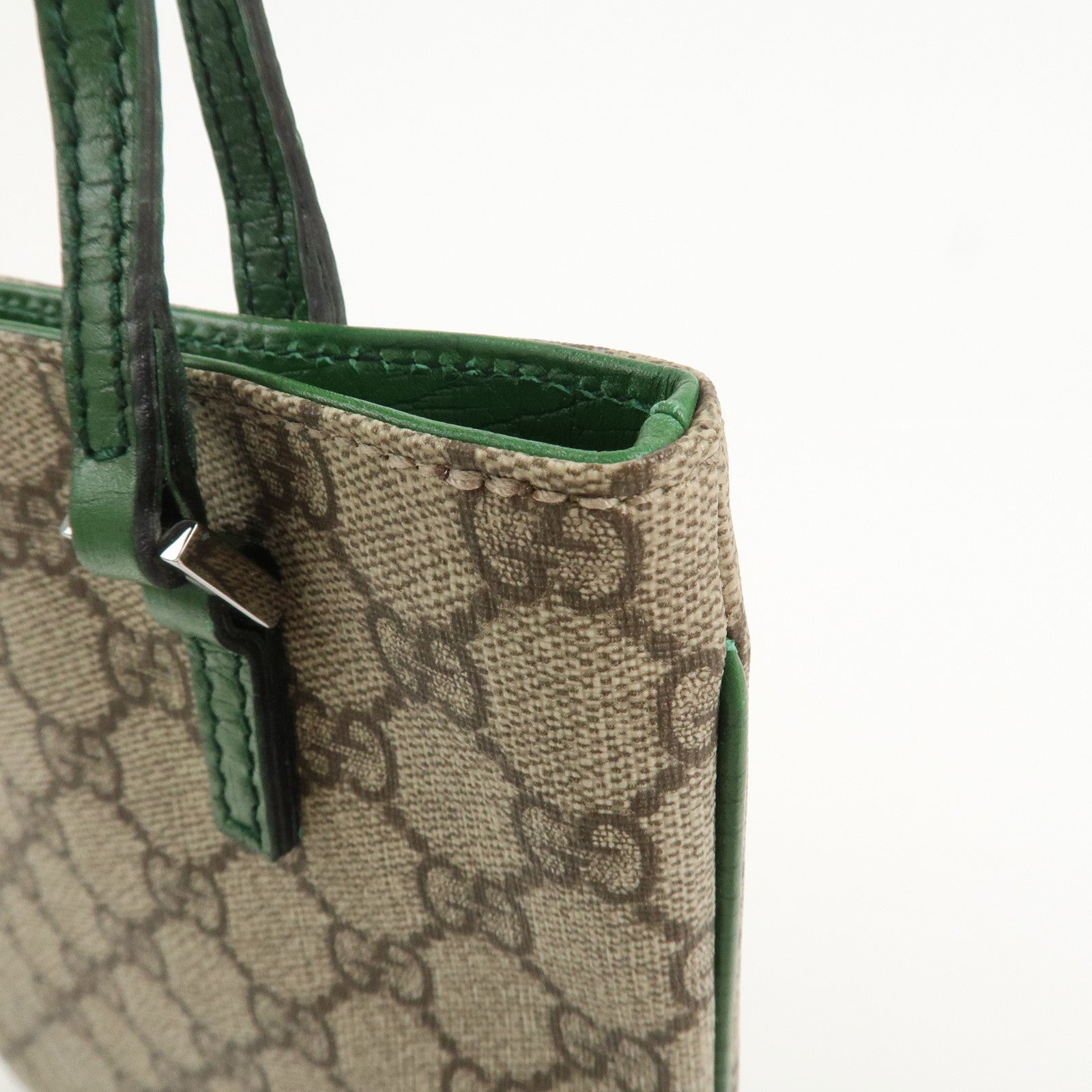 GUCCI GG Supreme Leather Hand Bag Tote Bag Beige Green 114600