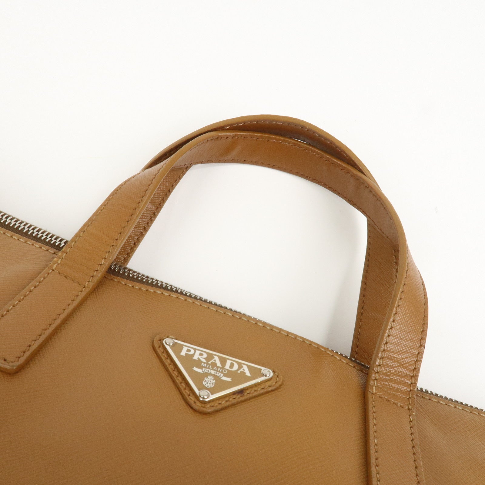 PRADA Triangle Logo Leather 2Way Bag Shoulder Bag Brown