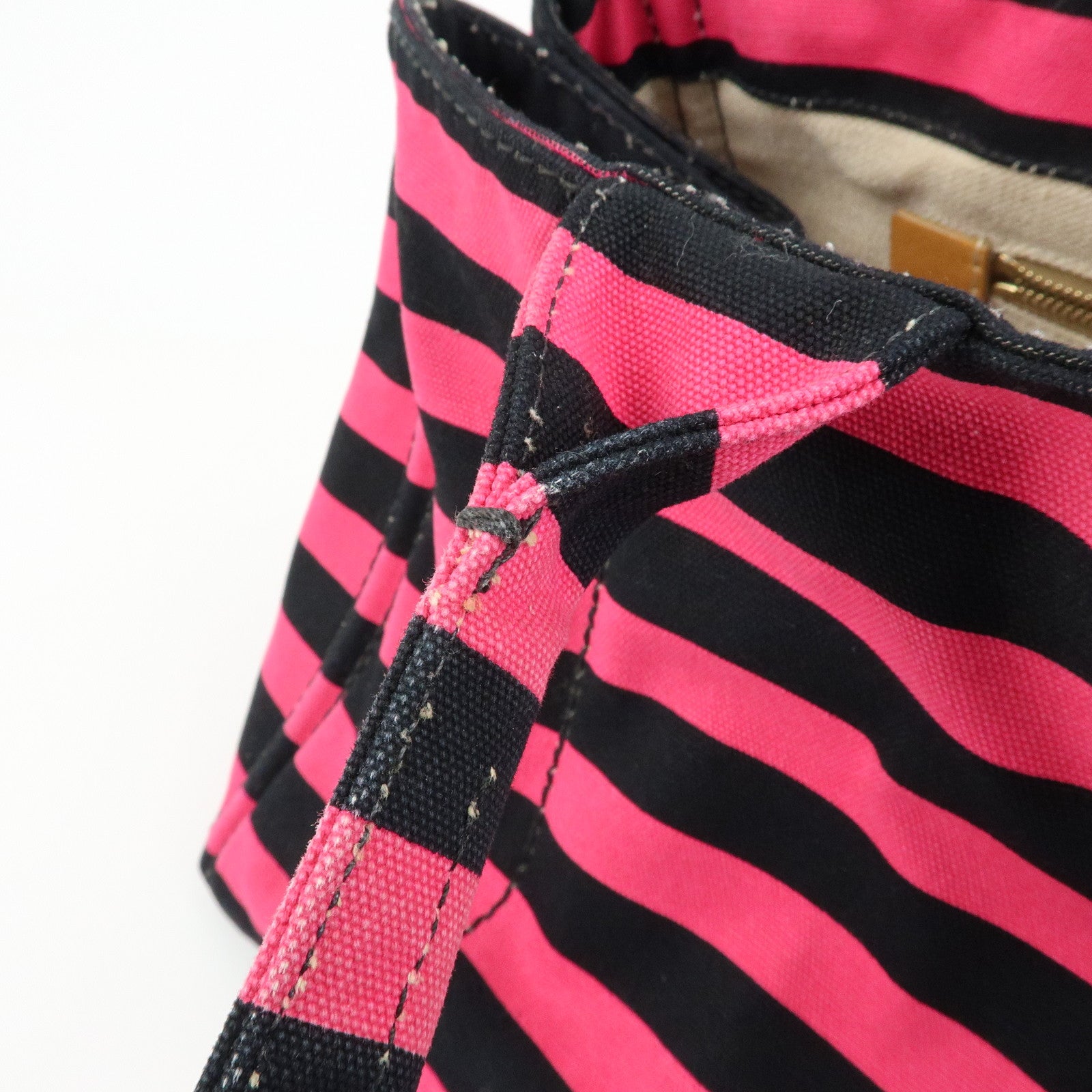 PRADA Canapa Large Triangle Logo Tote Bag Striped Pink Black B1872B