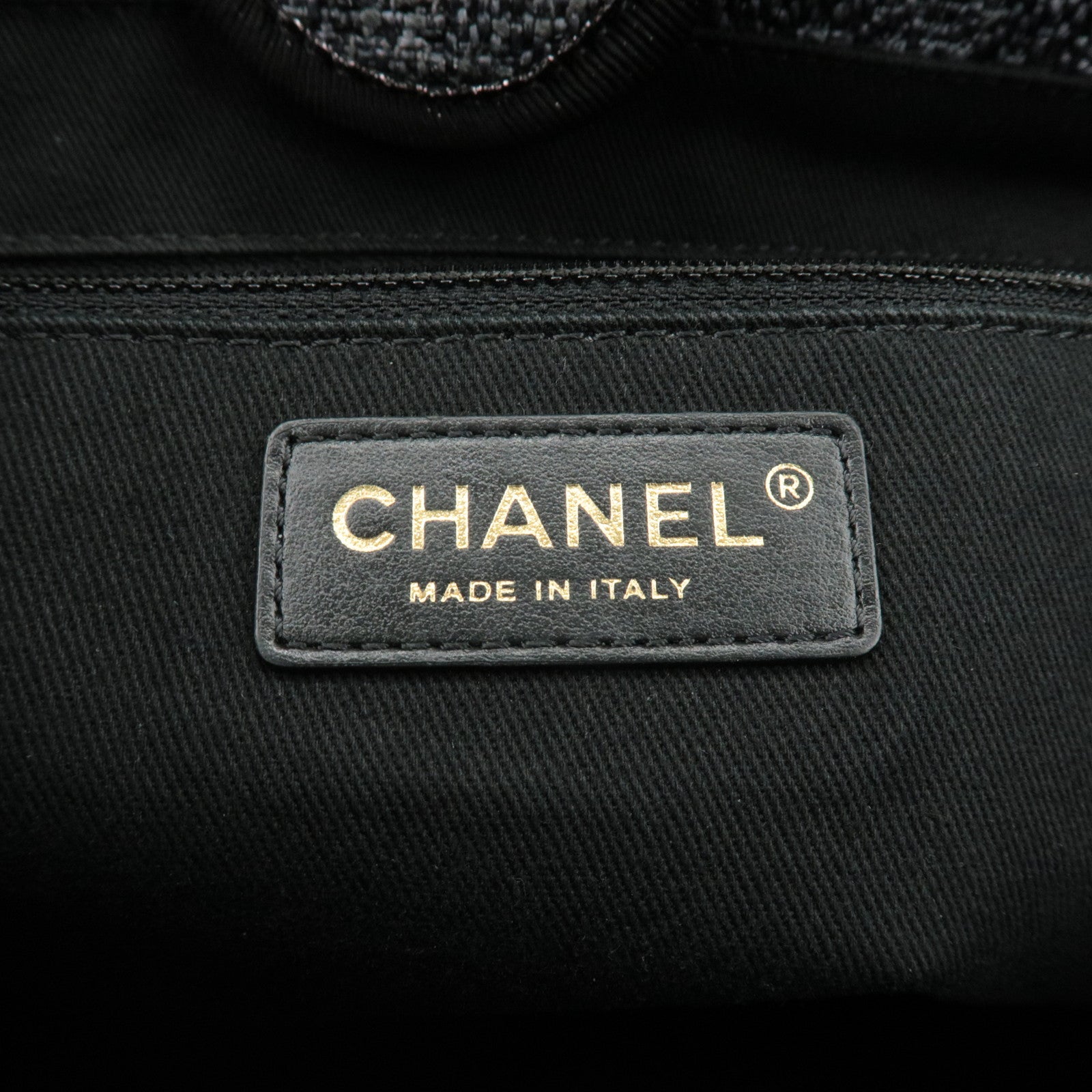 CHANEL Deauville Raffia Leather Chain Tote Bag MM Navy A66941 Used