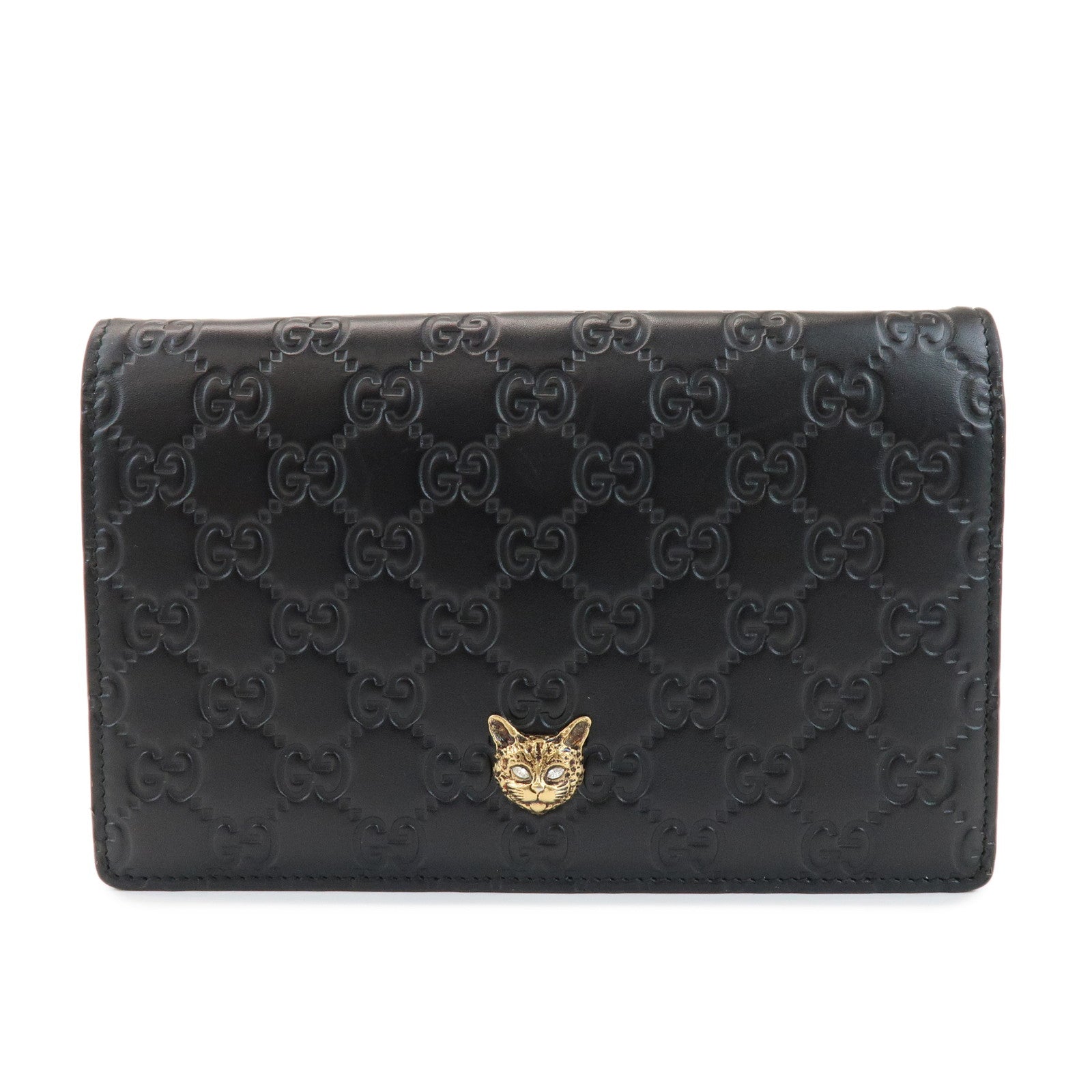 GUCCI Guccissima Leather Chain Long Wallet Cat Black 548060