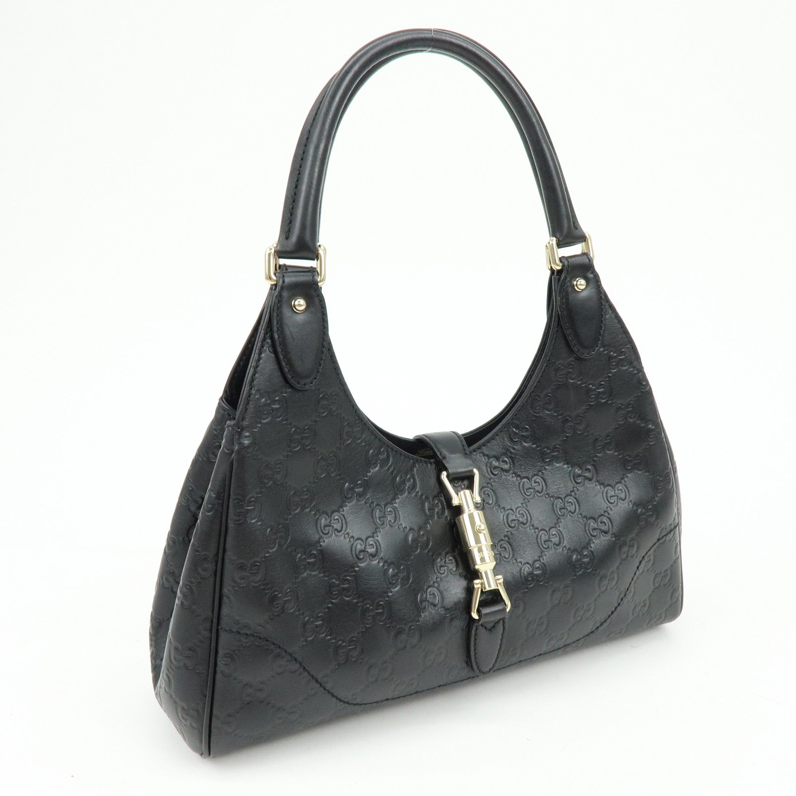 GUCCI Jackie Guccissima Leather Hand Bag Shoulder Bag Black 14819
