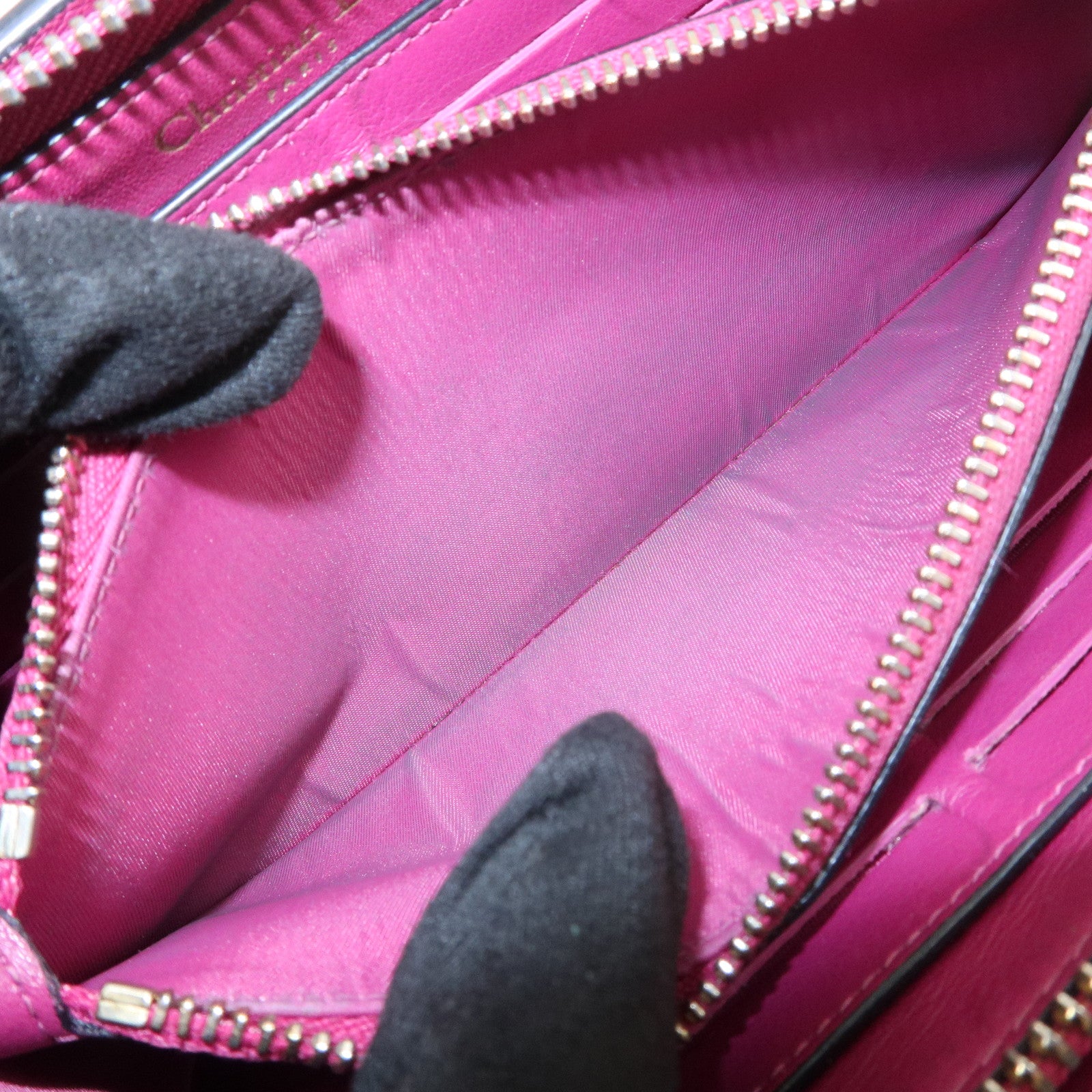 Christian Dior Diorissimo Round Zippy Long Wallet Black Pink