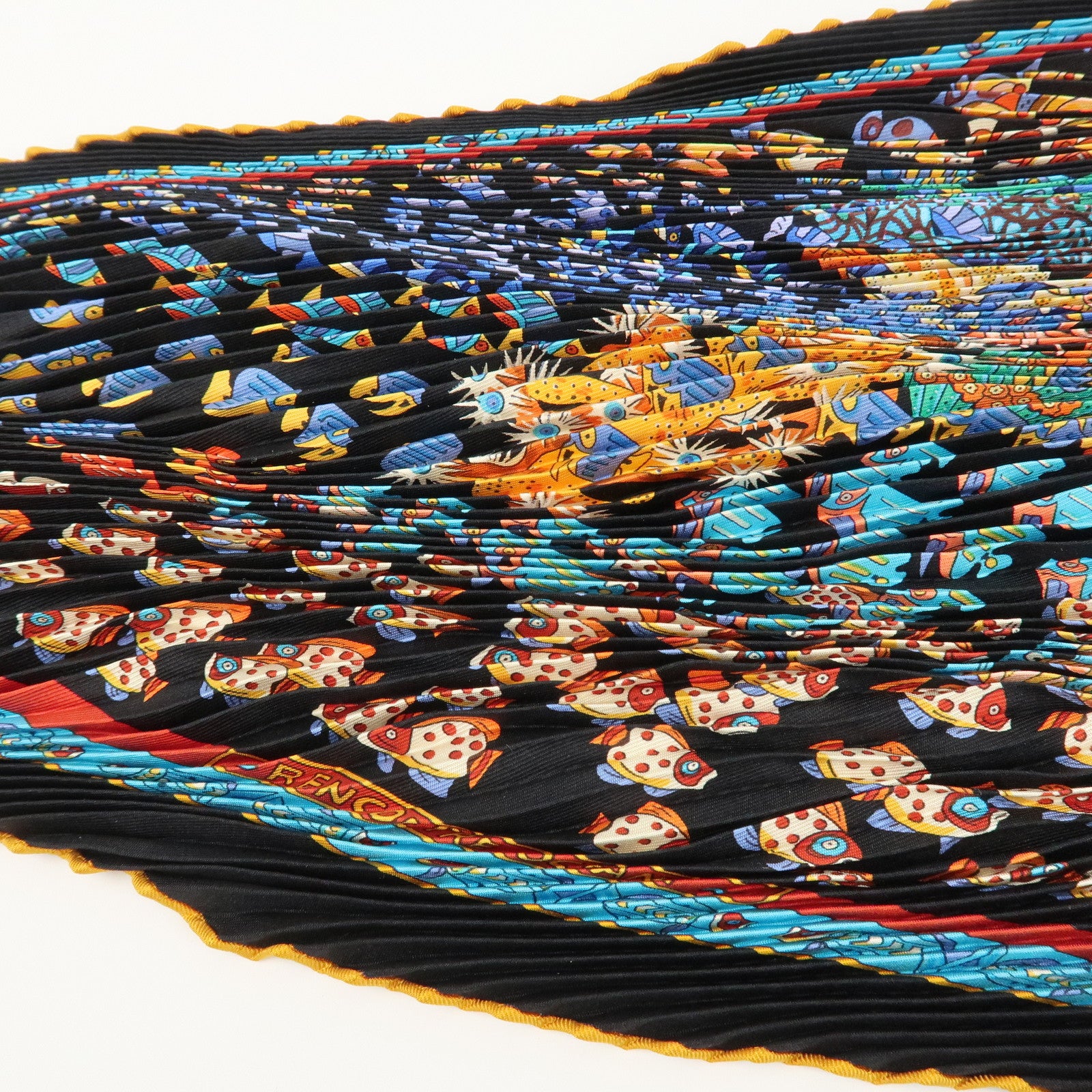 HERMES 100% Silk Pleats Carre Scarf ASTRES et SOLEILS Blue Multi Color Used