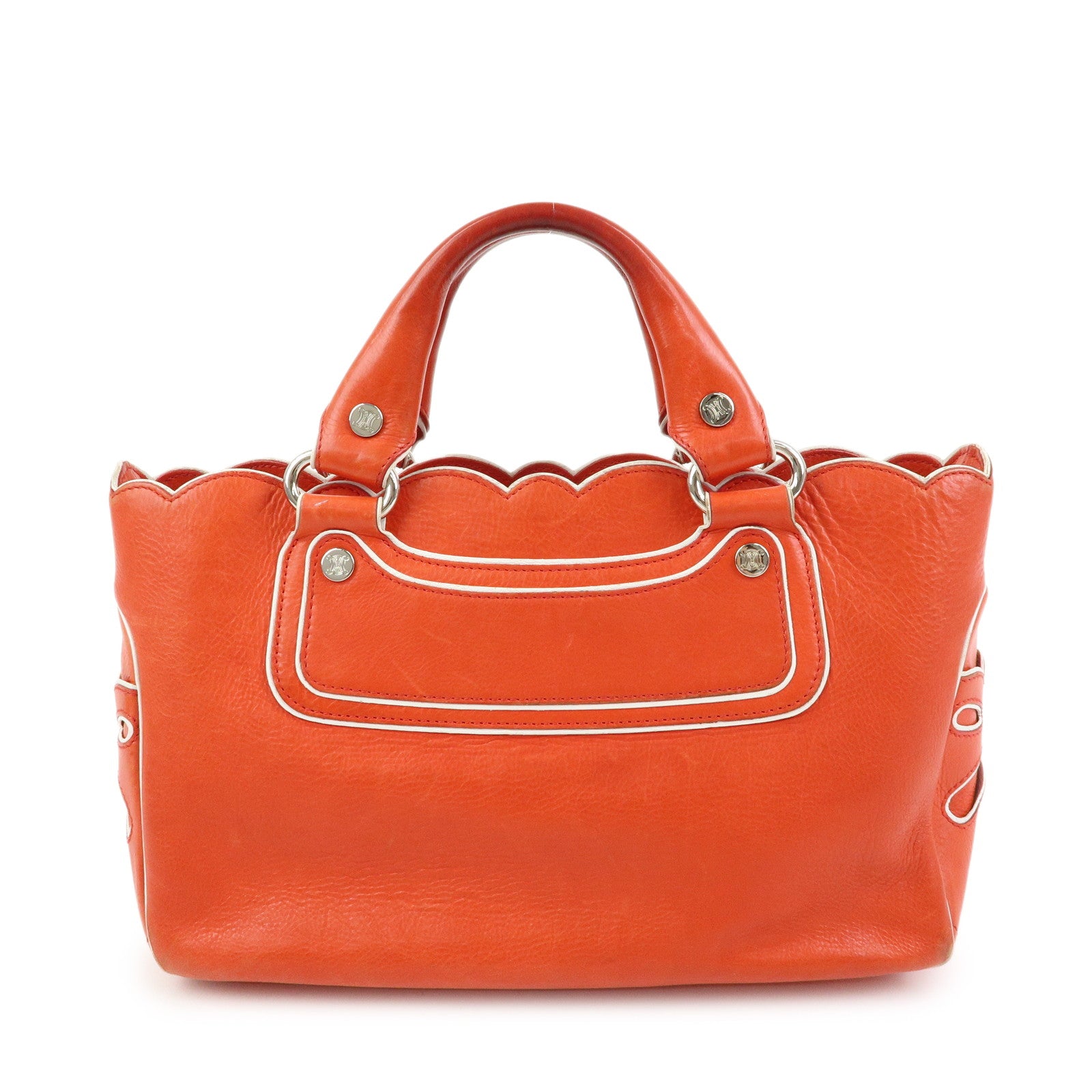CELINE Scalloped Boogie Bag Leather Hand Bag Tote Bag Orange White