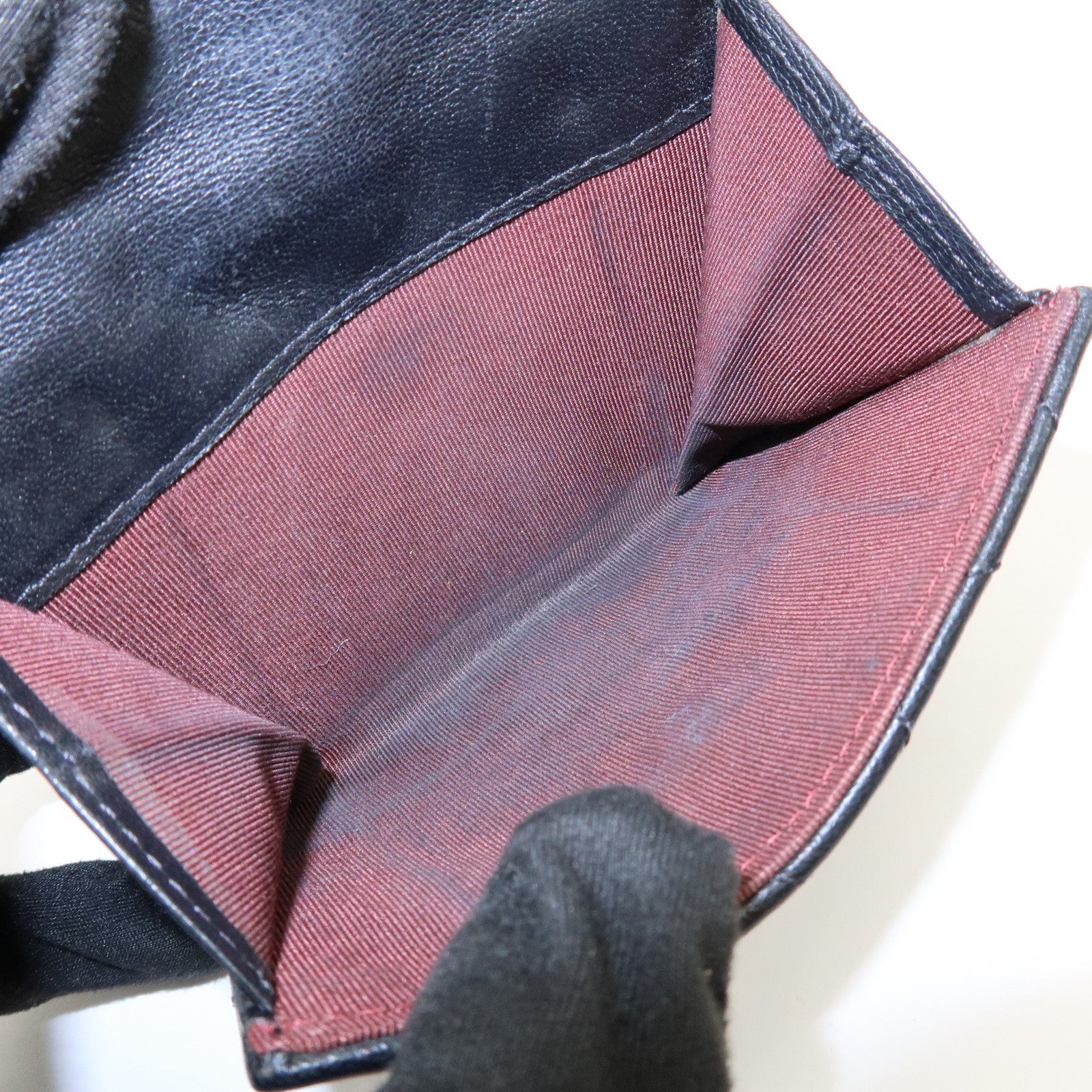 CHANEL Matelasse Lamb Skin Bi-fold Compact Wallet Black A48980