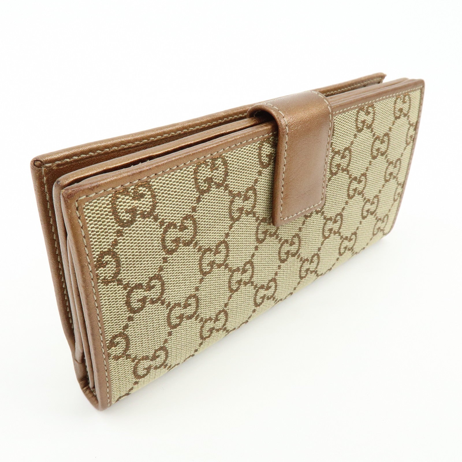 GUCCI Interlocking G GG Canvas Leather Long Wallet Light Brown