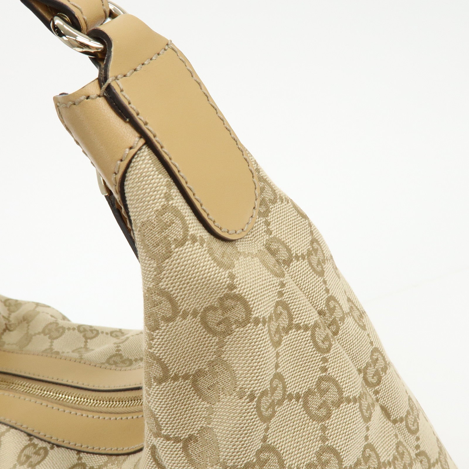 GUCCI Sherry Horsebit GG Canvas Leather Shoulder Bag Beige 232968