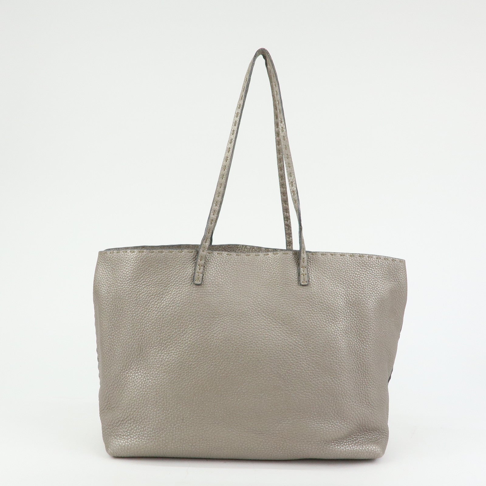 FENDI Selleria Leather Tote Bag Shoulder Bag Silver 8BH126