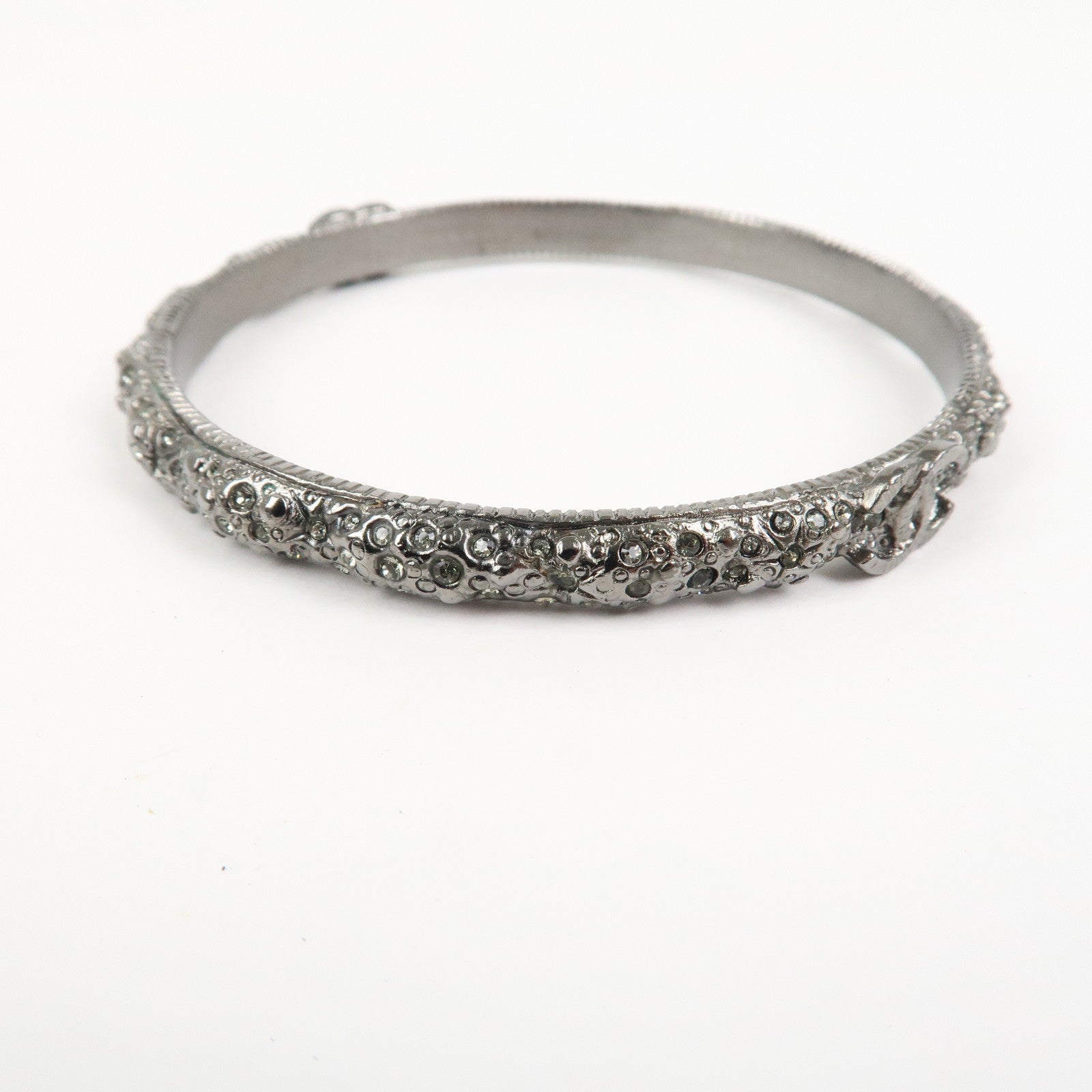 CHANEL COCO Mark Bangle Bracelet Metal Silver Grey