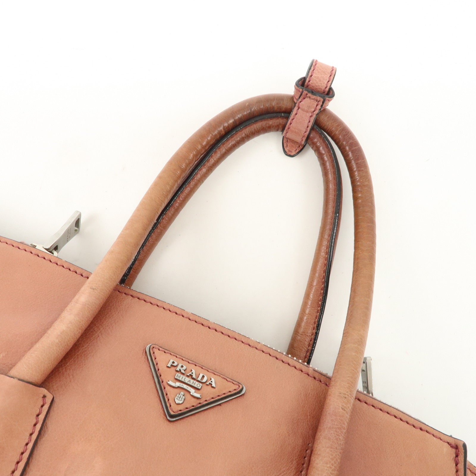 PRADA Triangle Logo Leather 2Way Tote Bag Hand Bag Pink B2625M