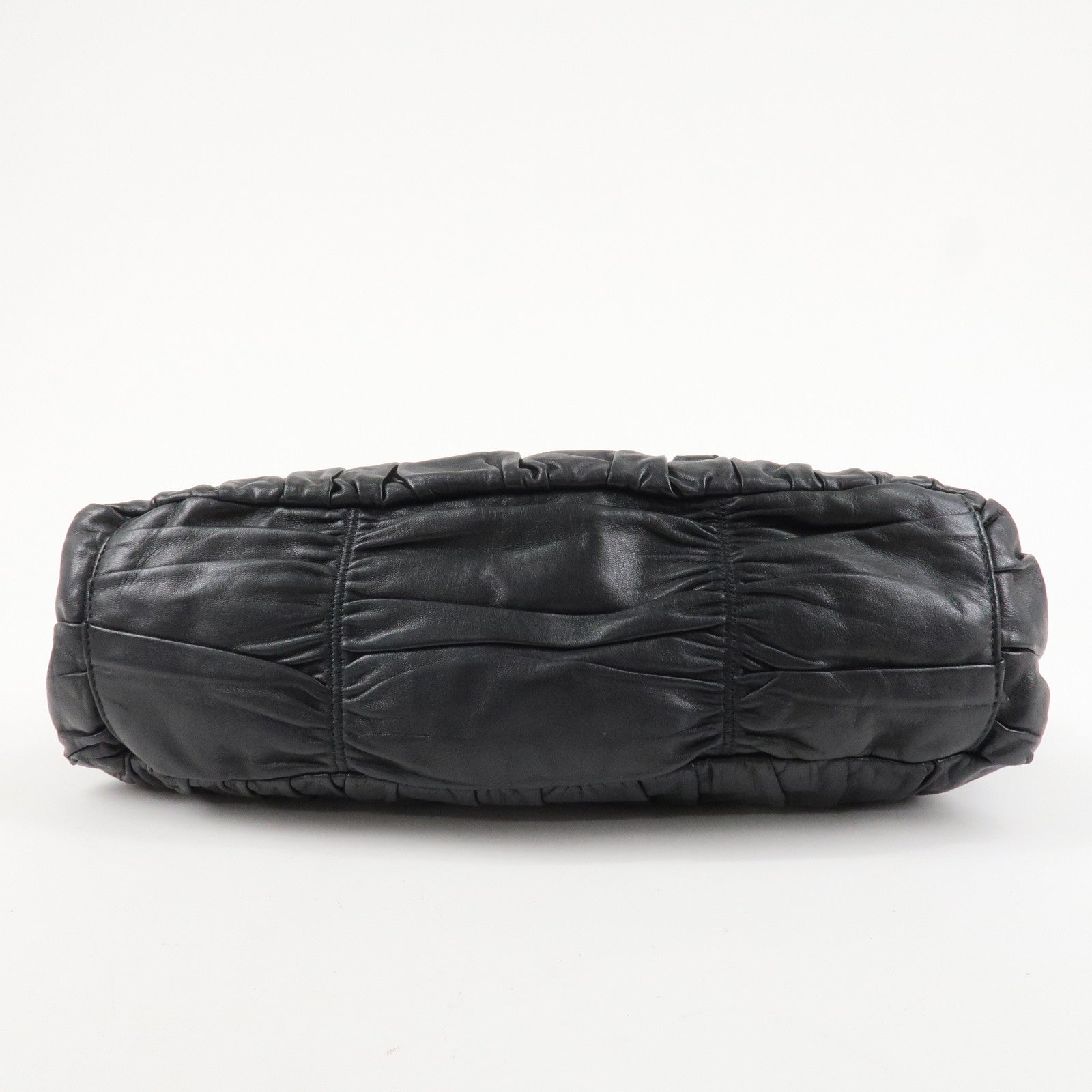 PRADA Logo Leather 2WAY Tote Bag Hand Bag Black Gold HDW B11091 Used