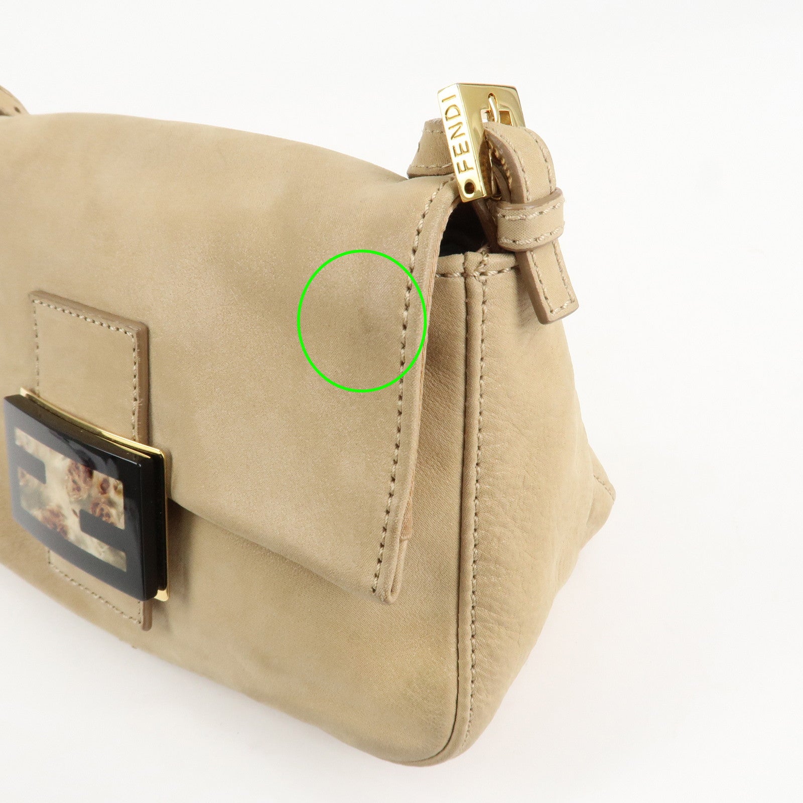 FENDI Mamma Baguette Leather Chain Shoulder Bag Beige 8BR180 Used