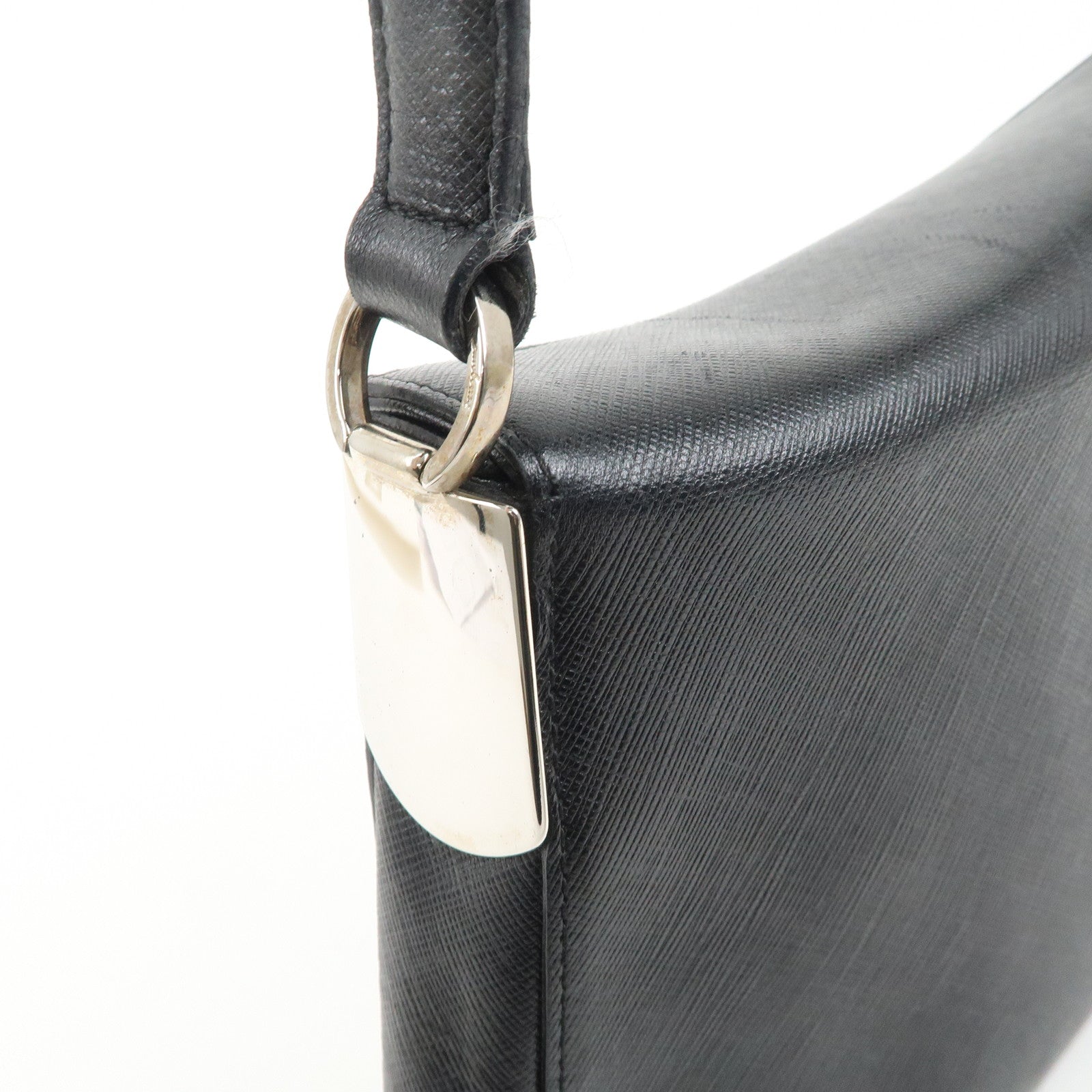 Ferragamo Gancini Leather Shoulder Bag Hand Bag Black Silver HDW