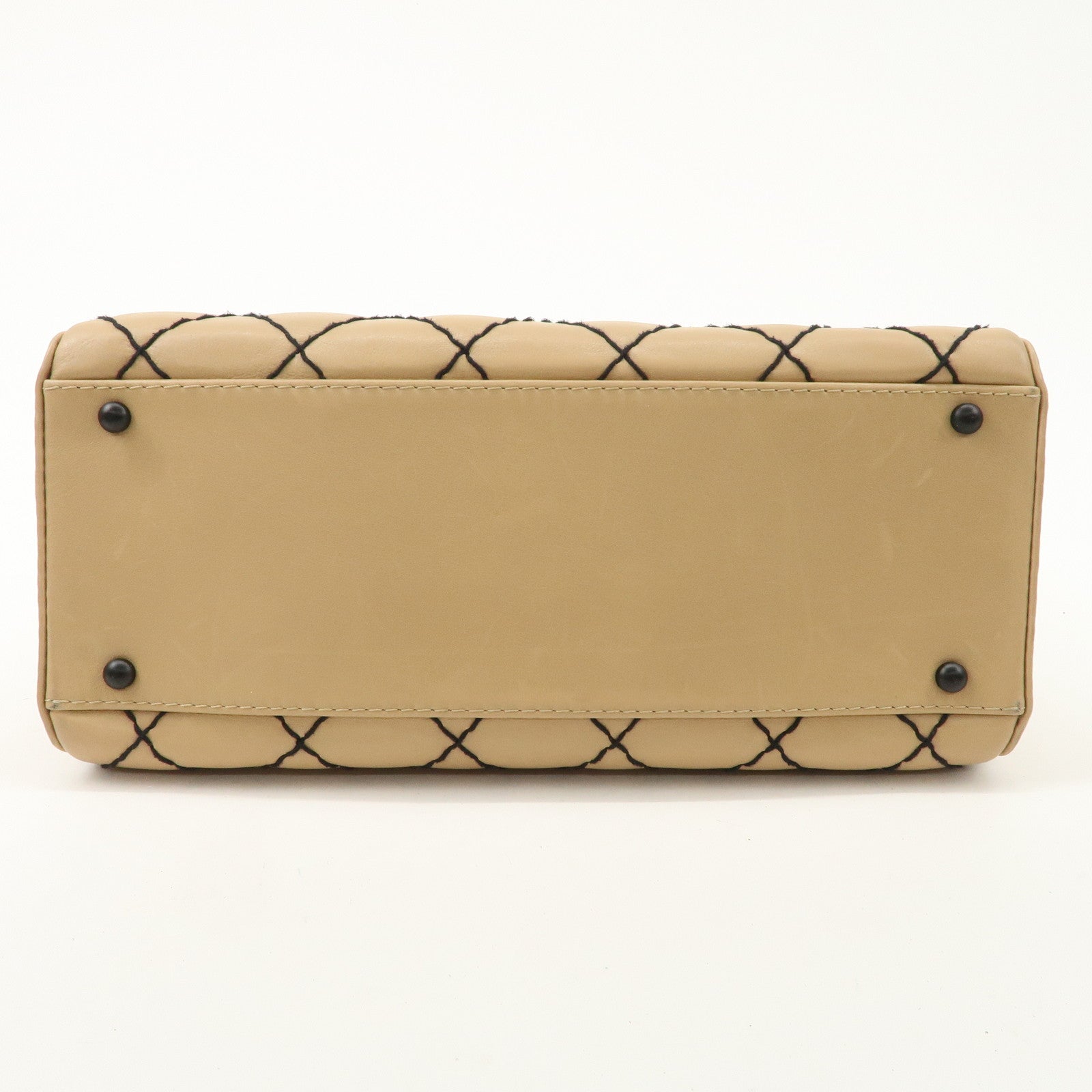 CHANEL Wild Stitch Calf Skin Coco Mark Hand Bag Beige A14692 Used