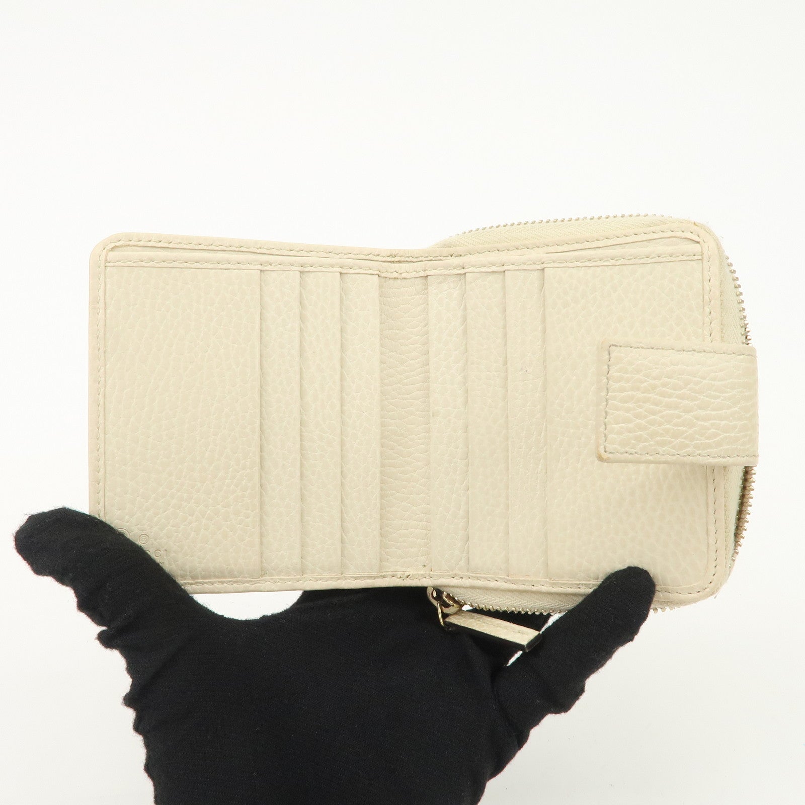 GUCCI GG Canvas Leather Bi-fold Wallet Beige Ivory 346056 Used