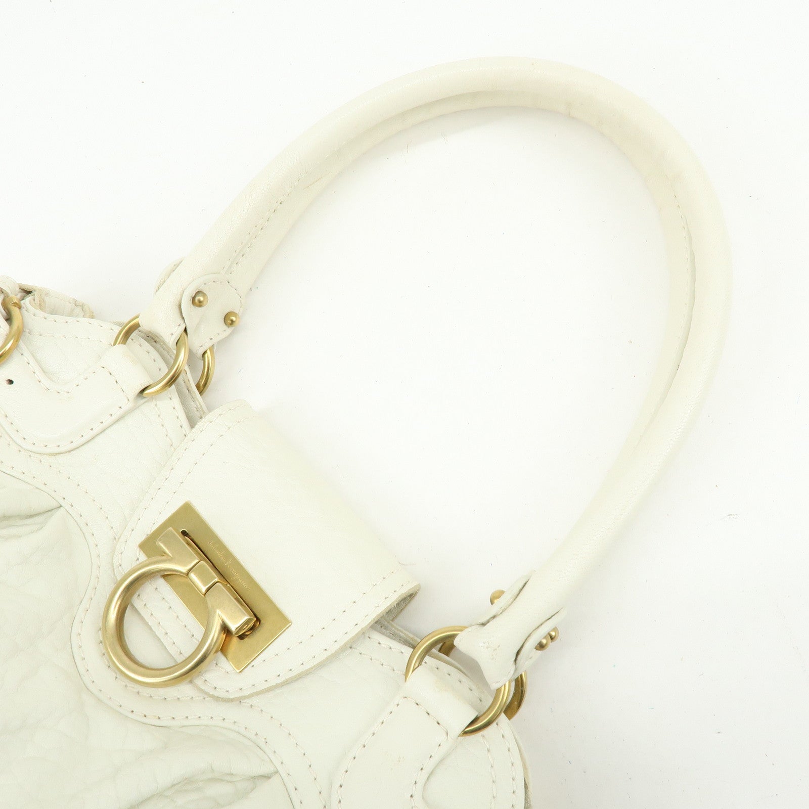 Ferragamo Gancini Leather Shoulder Bag Hand Bag White